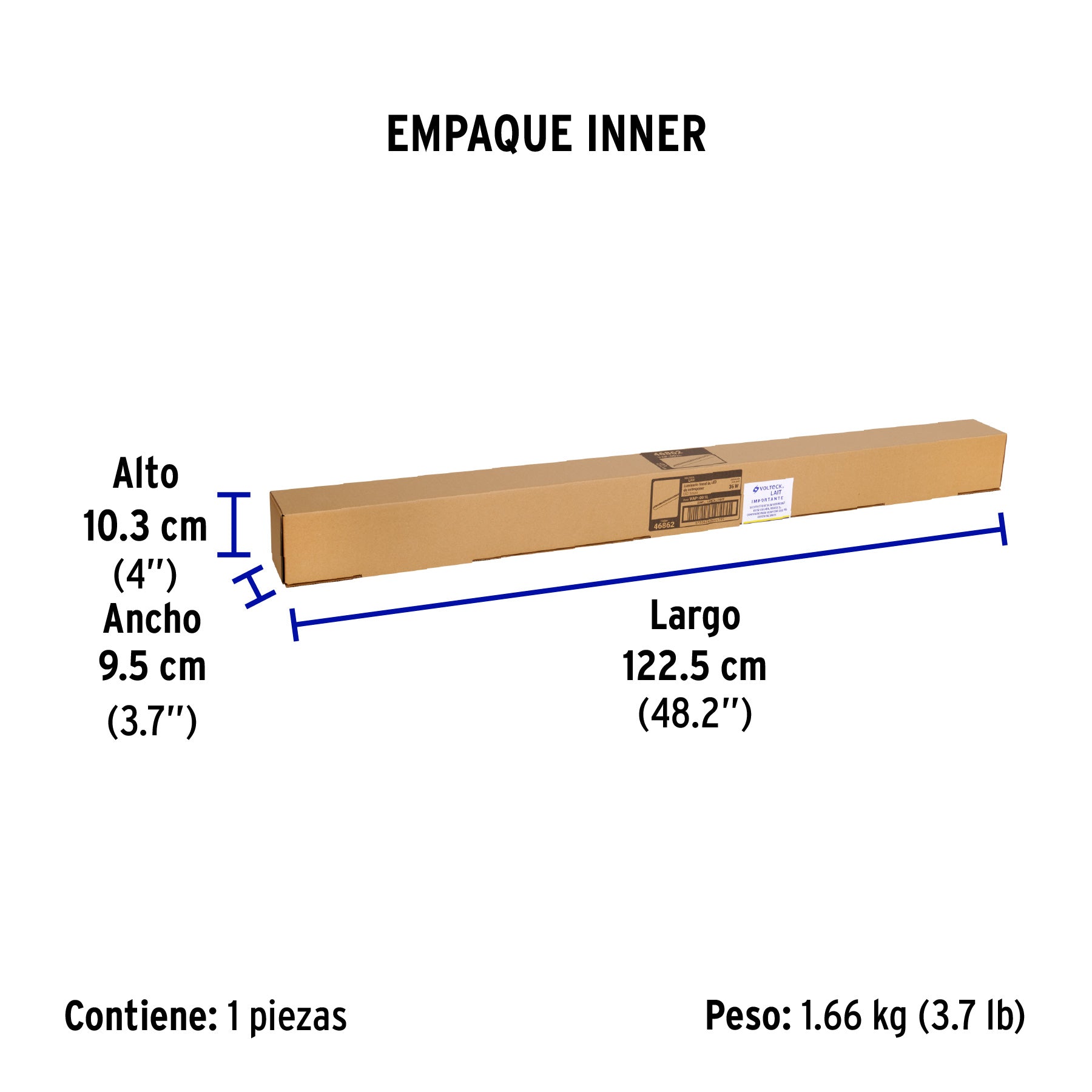 Luminario lineal LED 36W, 6500K, a prueba de vapor - Empaque