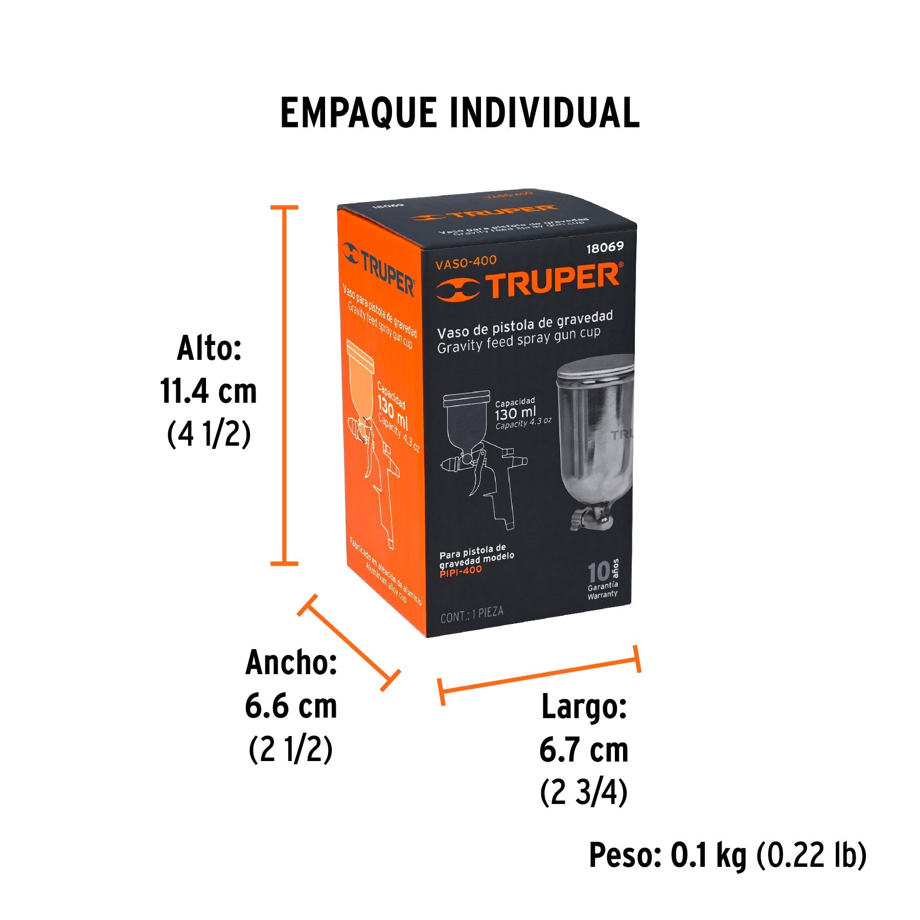 Vaso aluminio de repuesto para PIPI-400, TRUPER - Empaque