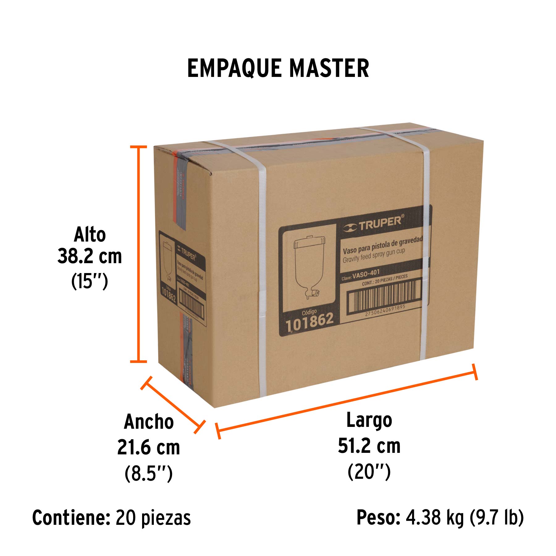 Vaso plástico de repuesto para PIPI-401/402/403, TRUPER - Empaque
