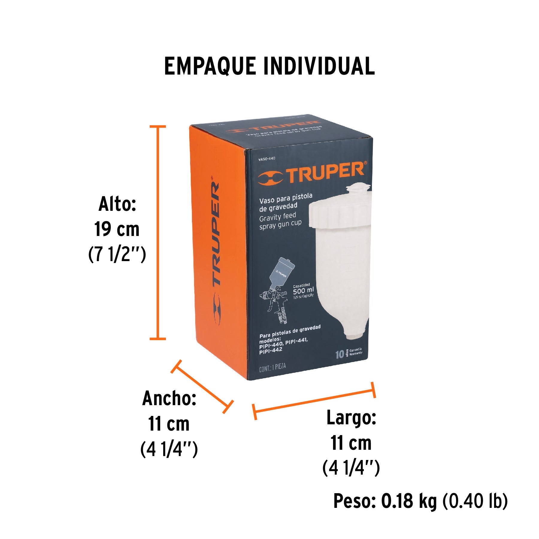 Vaso plástico de repuesto para PIPI-440/441/442, TRUPER - Empaque