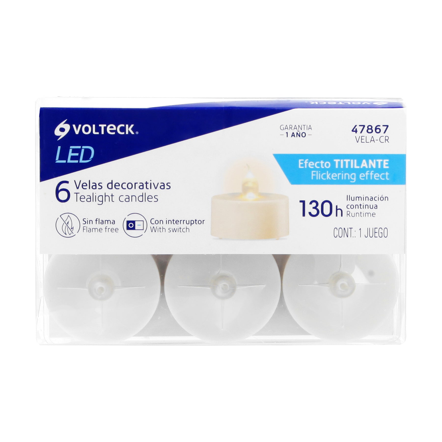 Caja con 6 mini velas de LED, VOLTECK