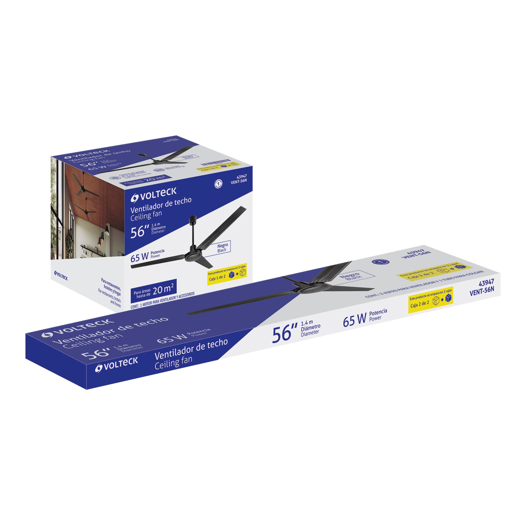 Ventilador de techo para interior 56", negro, VOLTECK