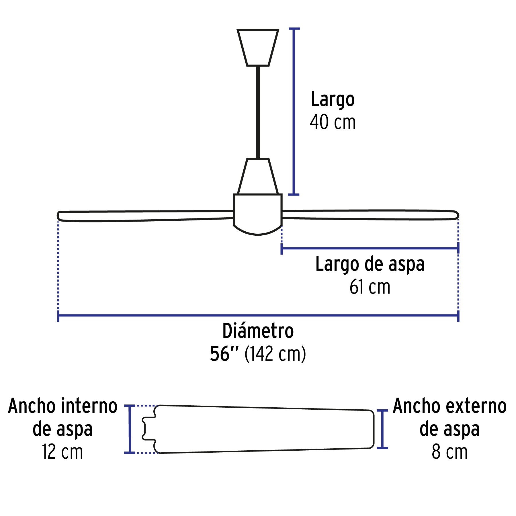 Ventilador de techo para interior 56", negro, VOLTECK