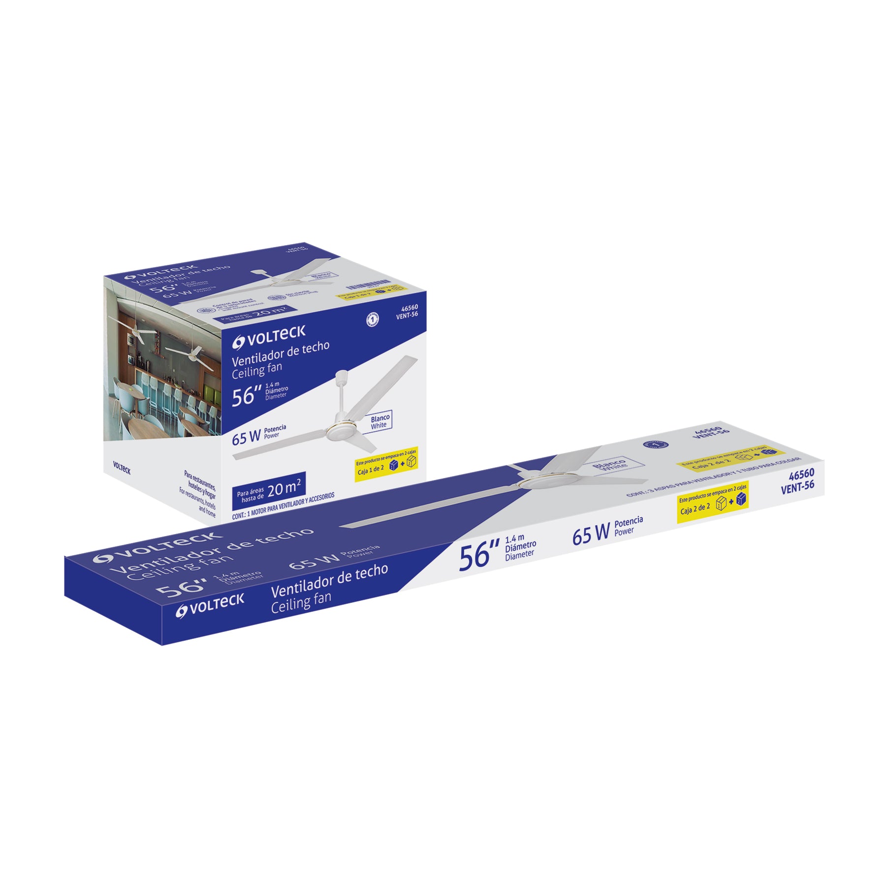 Ventilador de techo para interior, 56", blanco, VOLTECK