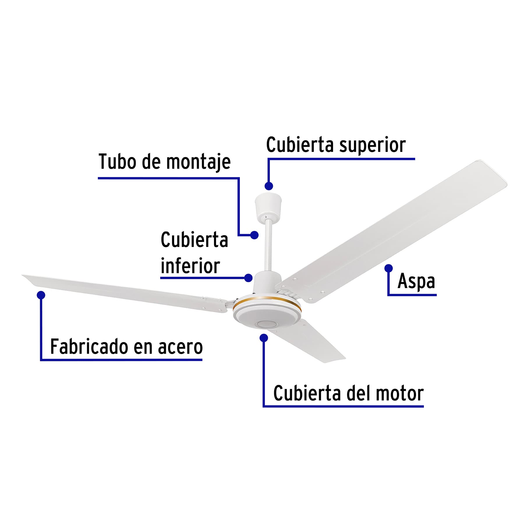Ventilador de techo para interior, 56", blanco, VOLTECK