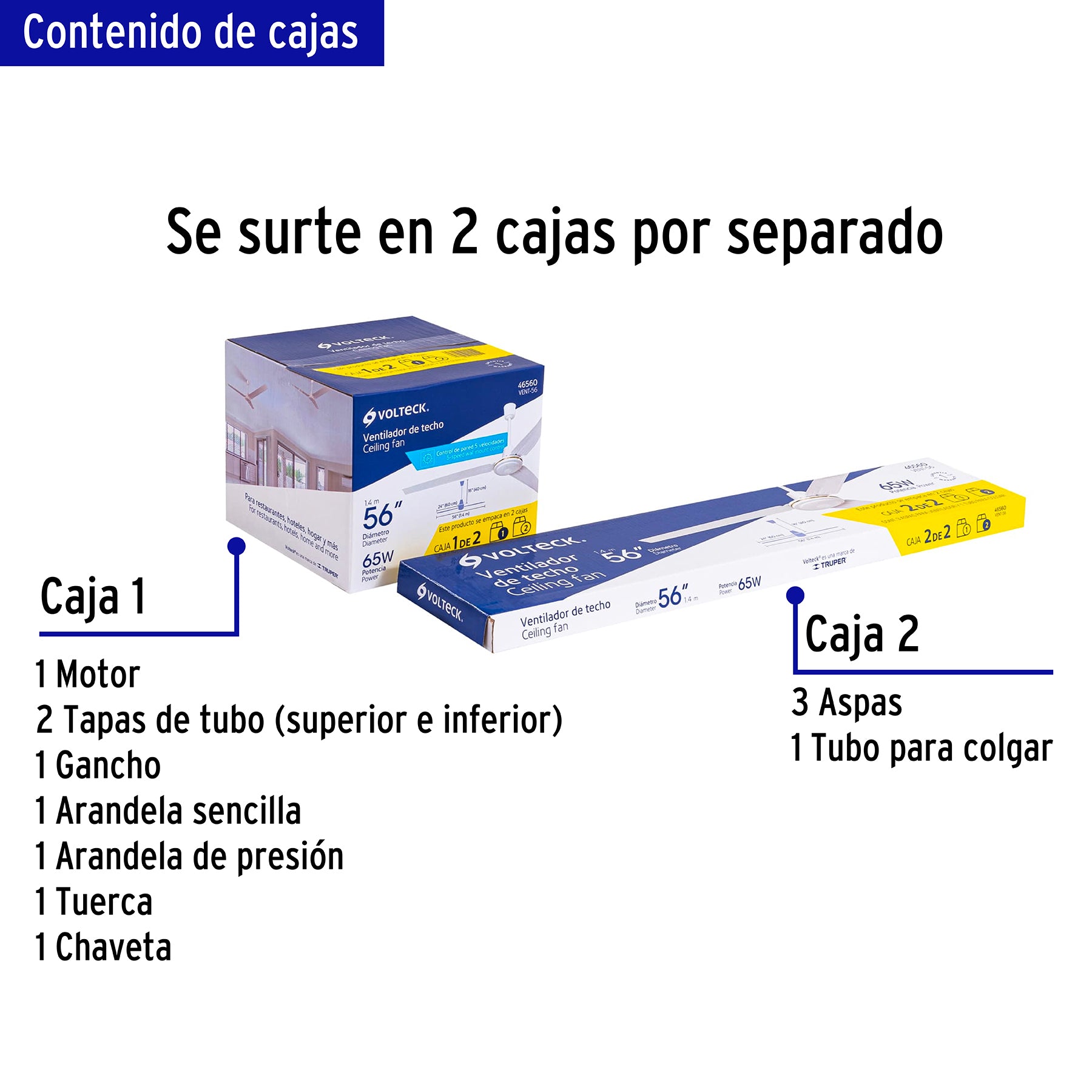 Ventilador de techo para interior, 56", blanco, VOLTECK