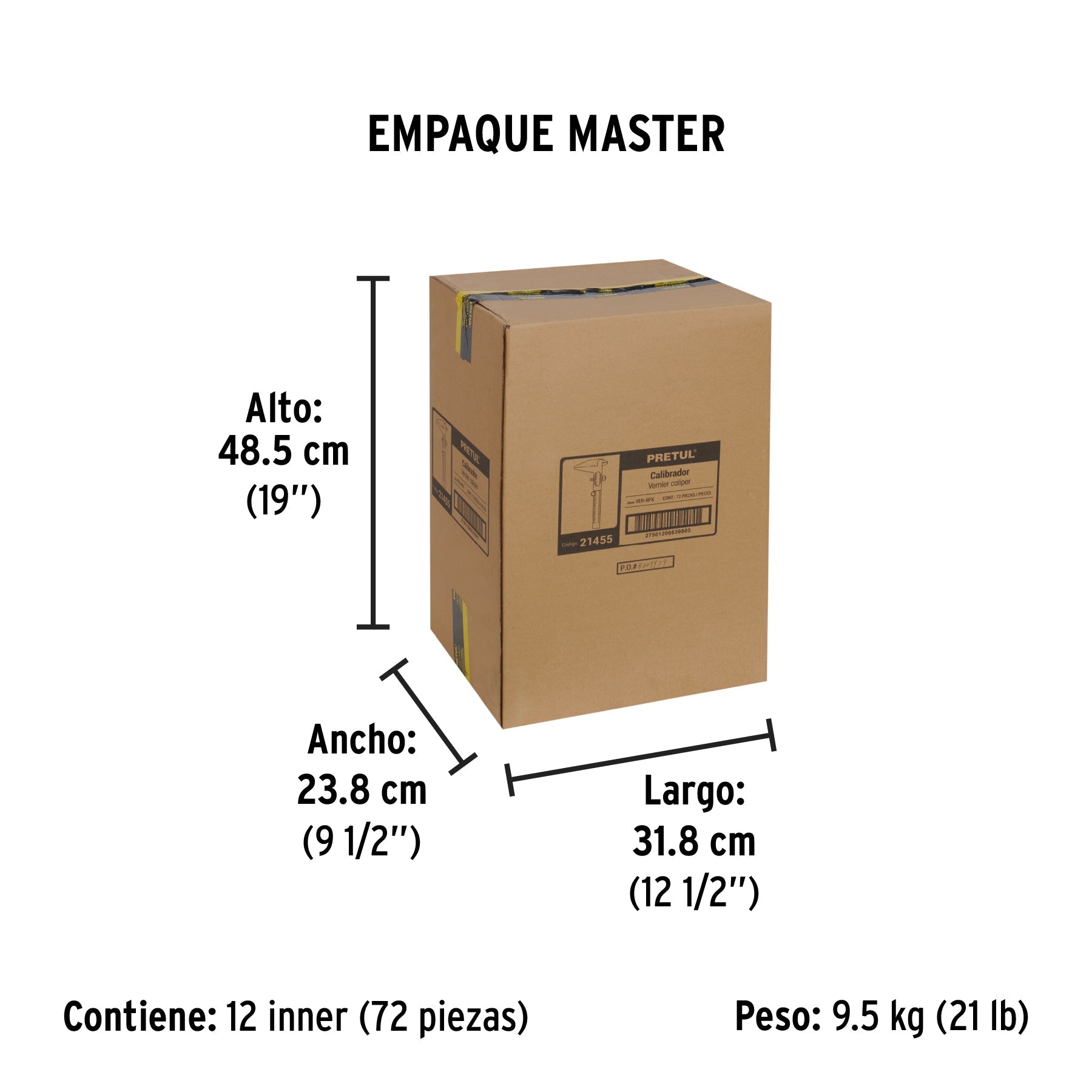 Calibrador vernier escolar 6", acero, std y mm, PRETUL - Empaque