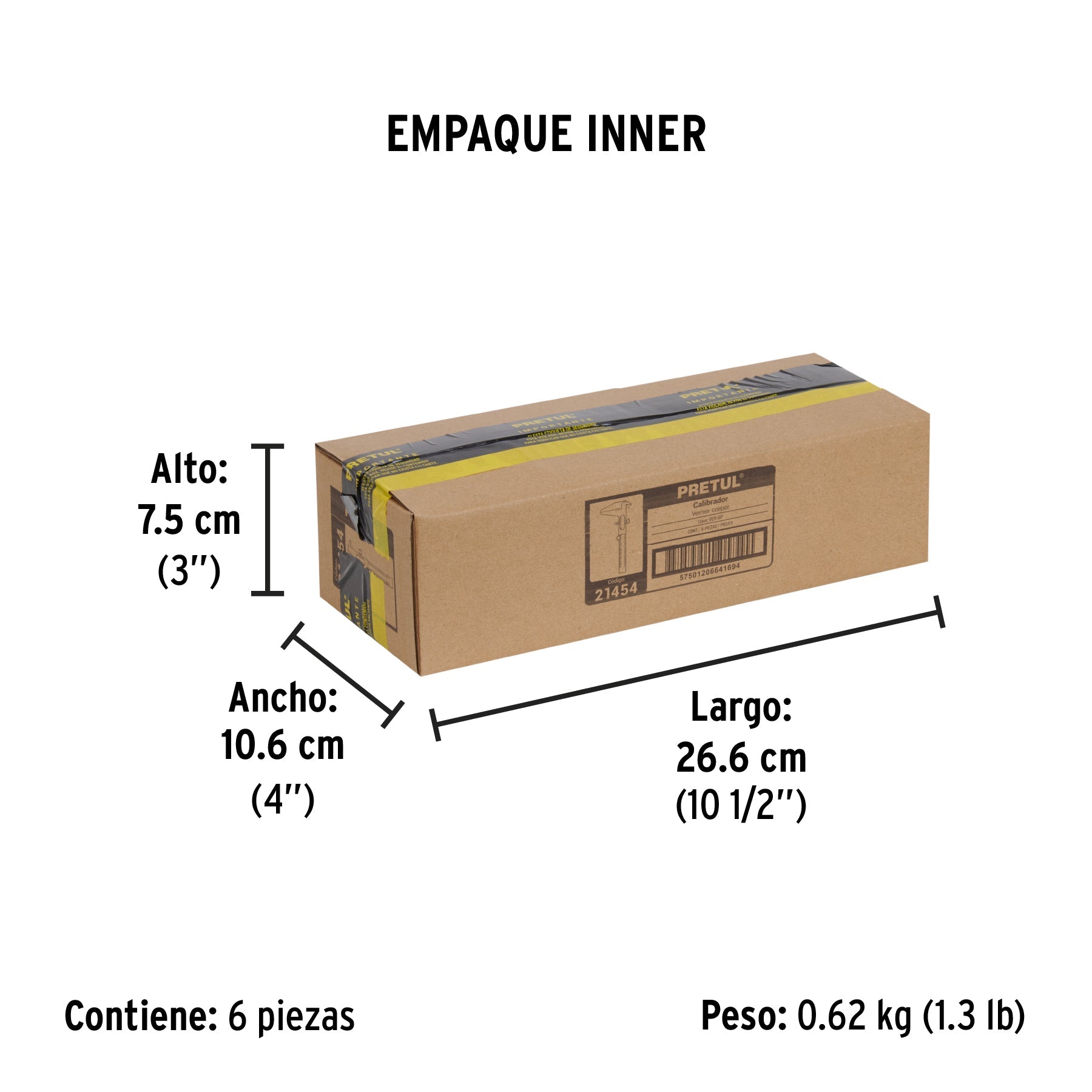 Calibrador vernier escolar 5", acero, std y mm, PRETUL - Empaque