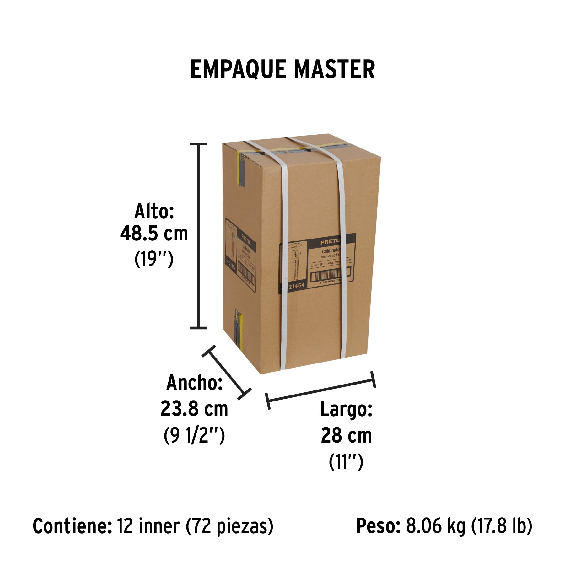 Calibrador vernier escolar 5", acero, std y mm, PRETUL - Empaque