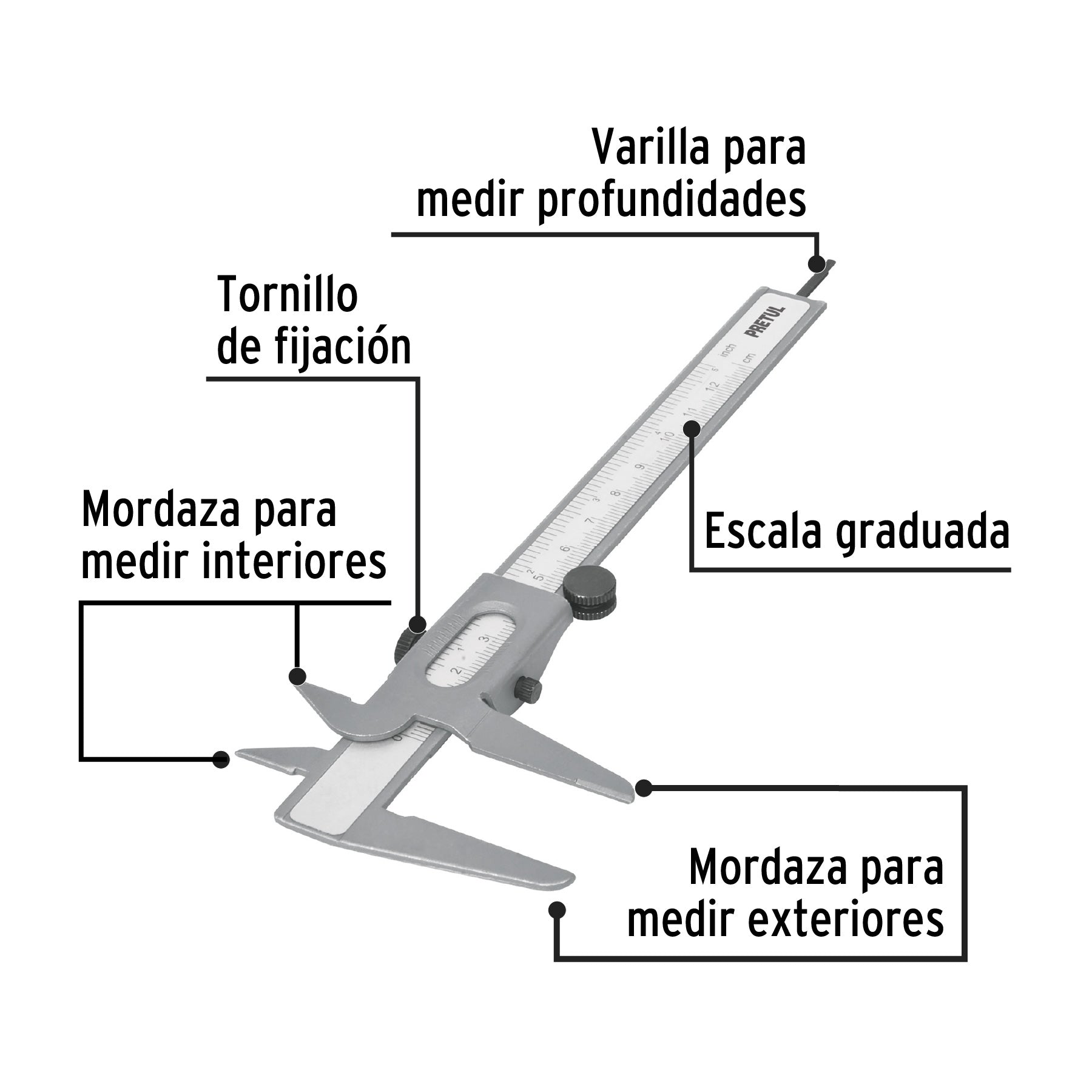 Calibrador vernier escolar 5", acero, std y mm, PRETUL