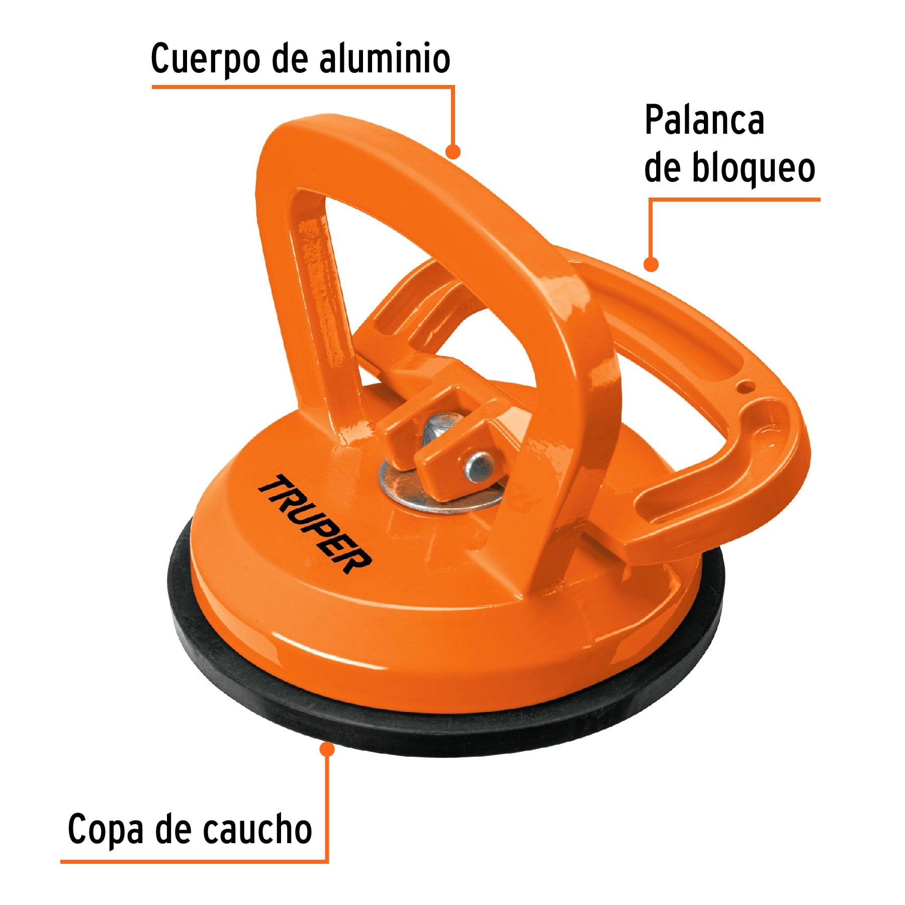 Ventosa de aluminio para vidrio, 1 copa de succión, TRUPER