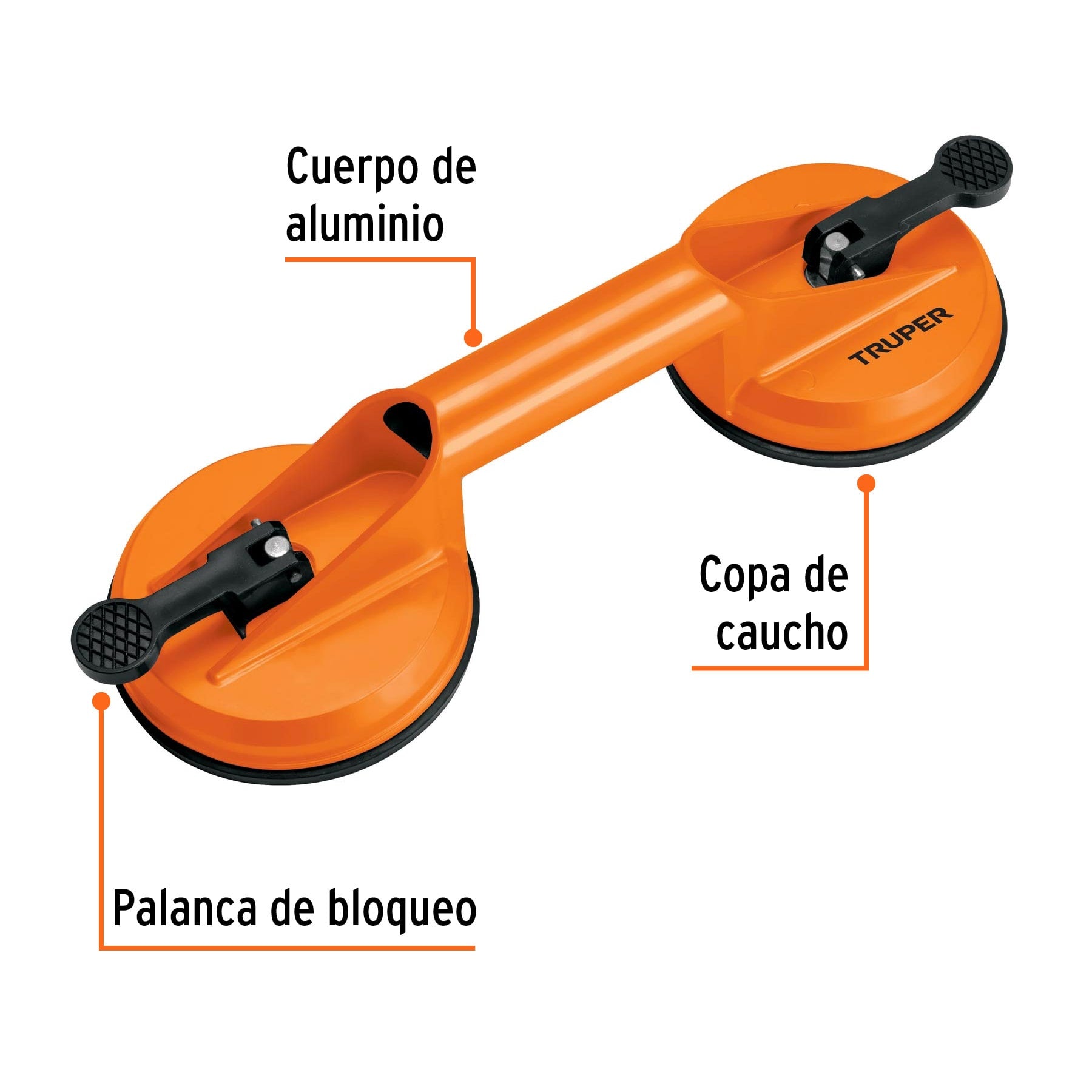Ventosa de aluminio para vidrio, 2 copas de succión, TRUPER