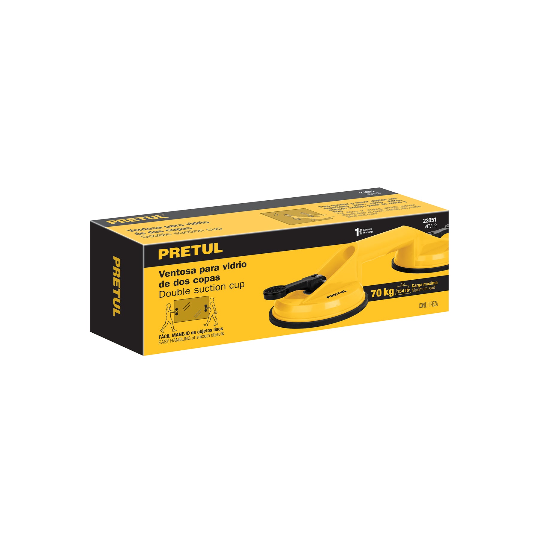 Ventosa de plástico para vidrio, 2 copas de succión, PRETUL