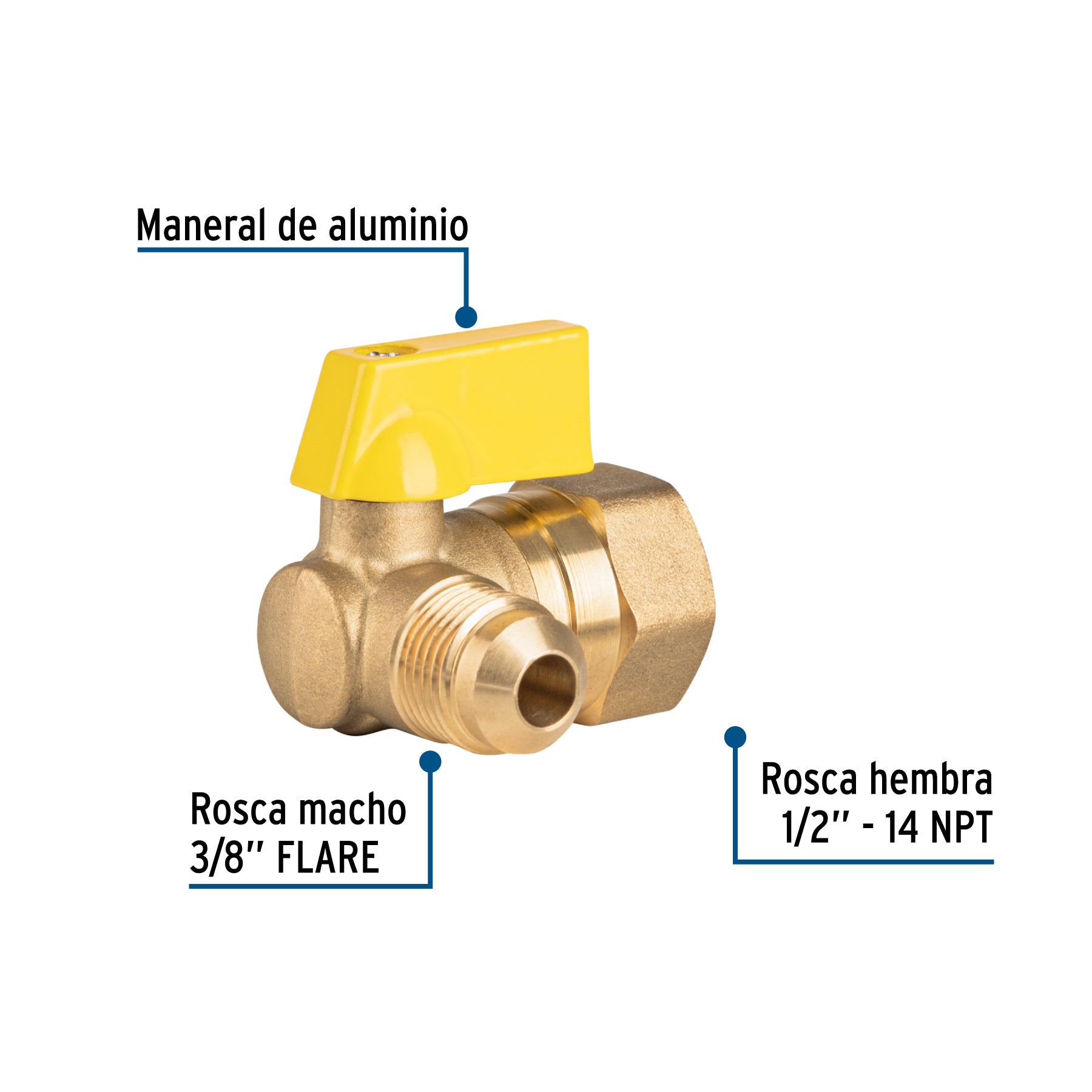 Válvula de control de latón, angular p/gas, 3/8x1/2", FOSET