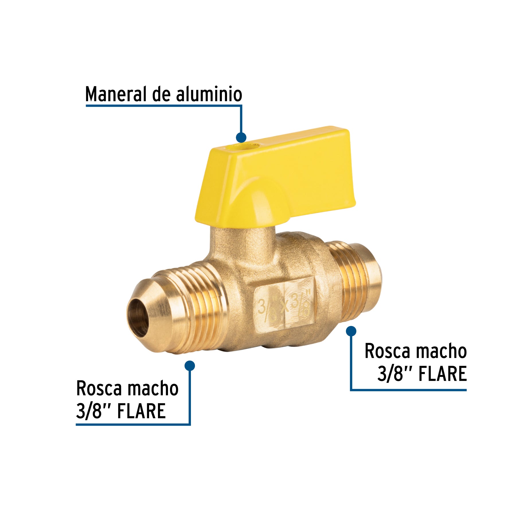 Válvula de control de latón p/gas, 3/8x3/8" Flare, FOSET