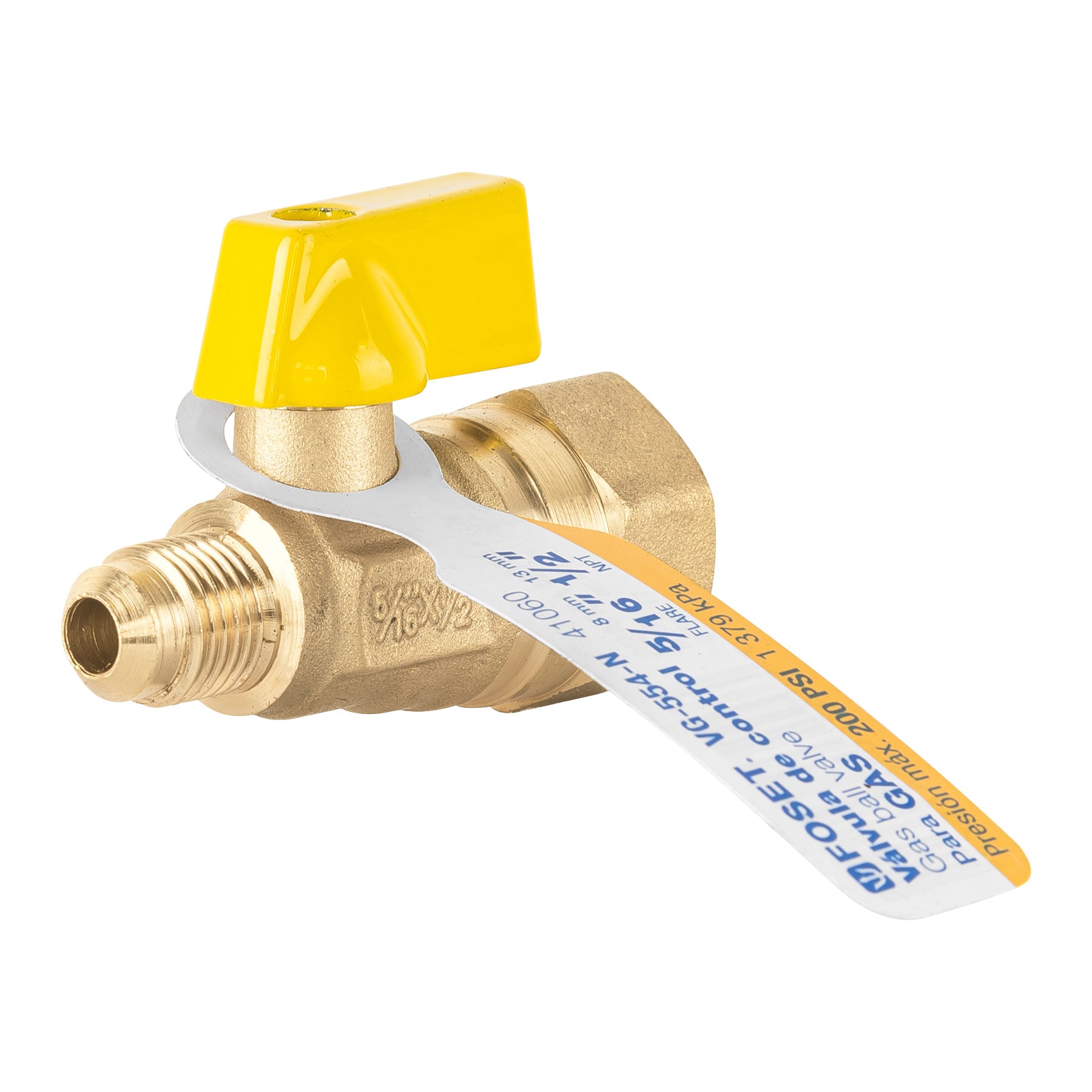 Válvula de control de latón para gas, 5/16" x 1/2", FOSET