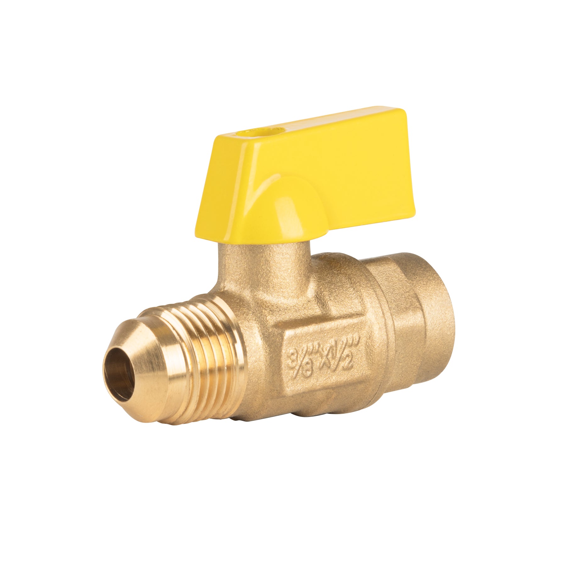 Válvula de control de latón p/gas,3/8x1/2" Flare/sold. FOSET