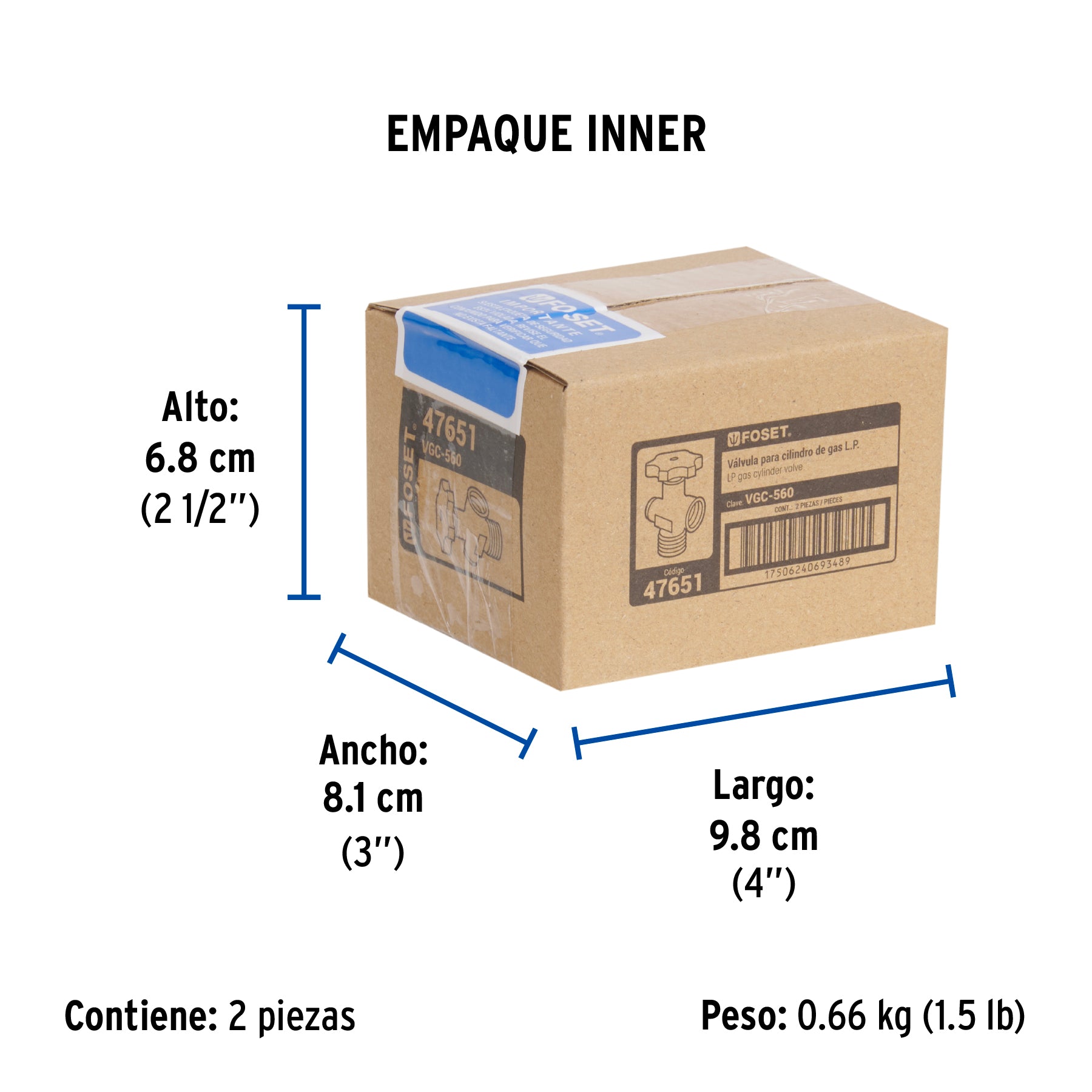 Válvula para cilindros de gas LP hasta 45 kg, FOSET - Empaque