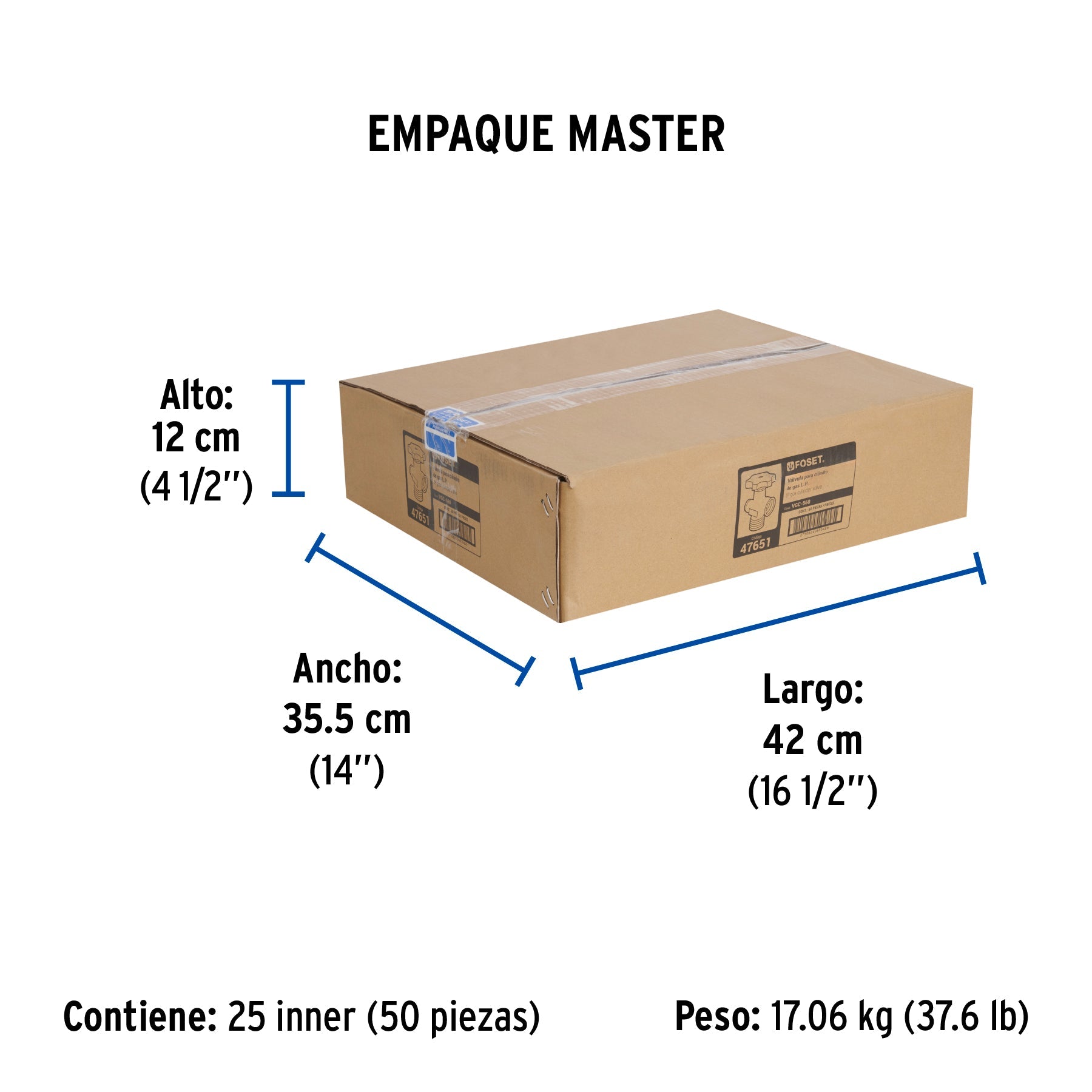 Válvula para cilindros de gas LP hasta 45 kg, FOSET - Empaque