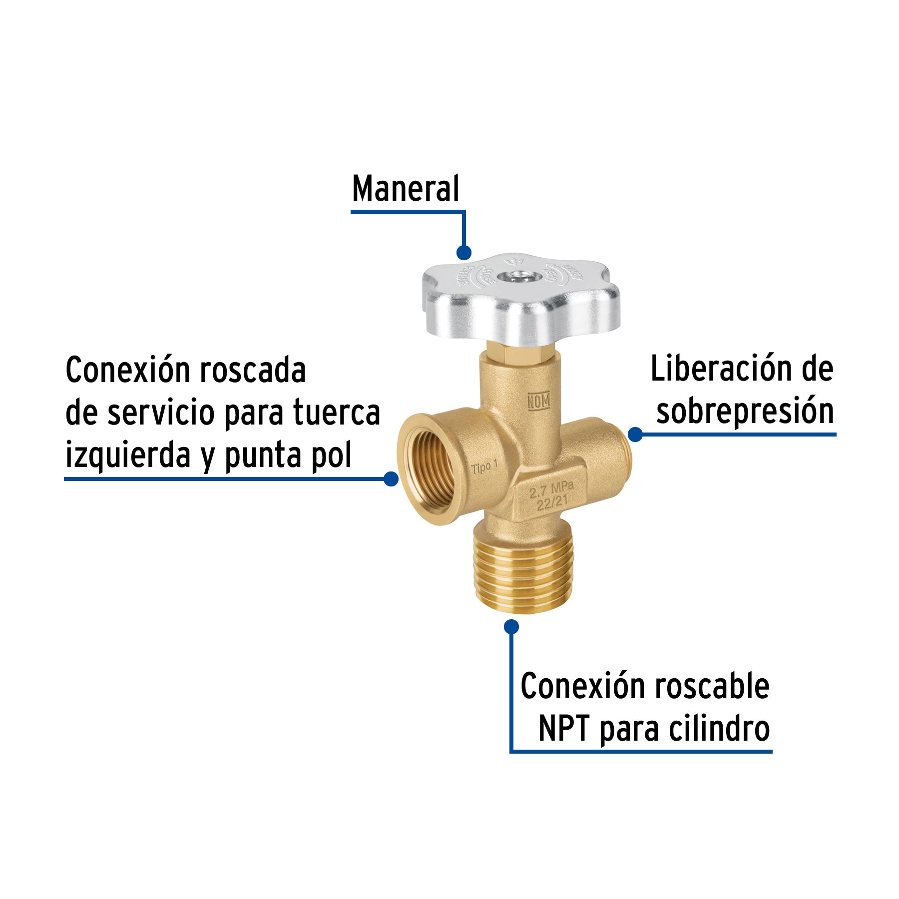 Válvula para cilindros de gas LP hasta 45 kg, FOSET