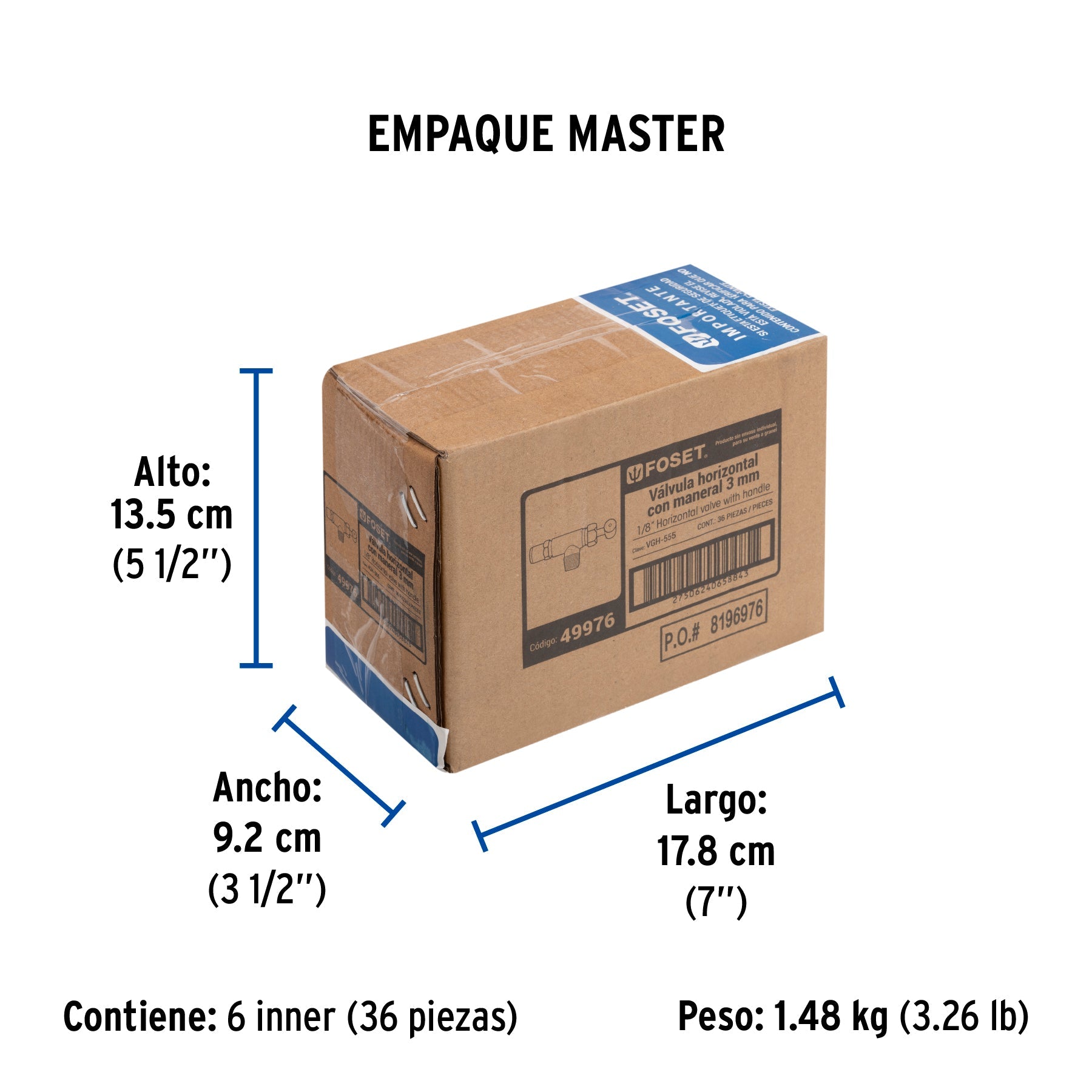 Válvula horizontal de latón 1/8" para gas LP, con maneral - Empaque