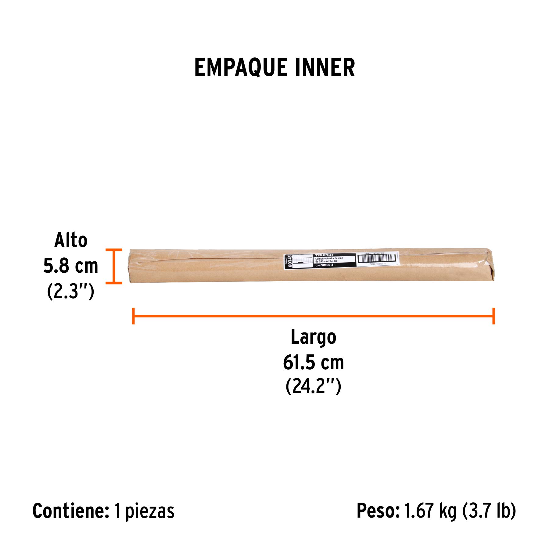 Cubremostrador de vinil 200 x 60 cm, TRUPER - Empaque
