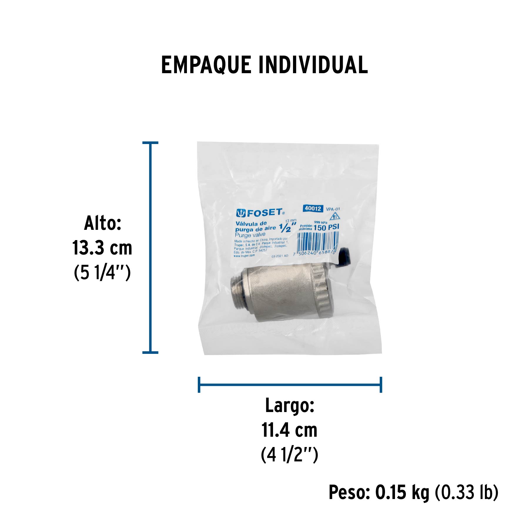 Válvula de purga de aire 1/2", FOSET - Empaque