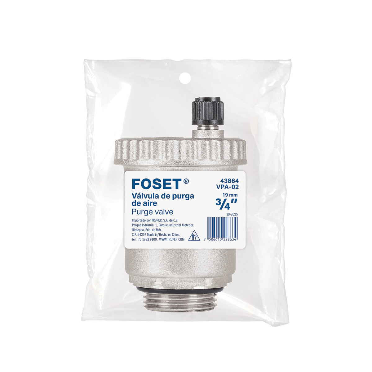 Válvula de purga de aire de 3/4", FOSET