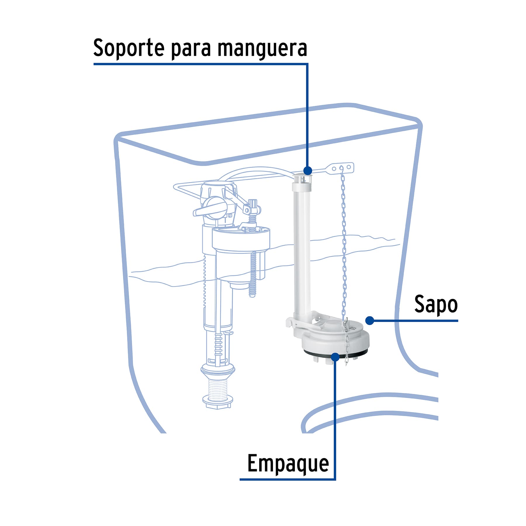 Válvula de descarga 3" para WC de 1 pza, cadena inox, FOSET