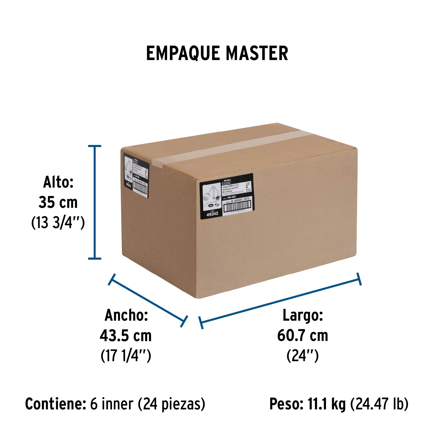 Juego accesorios para WC, 2" flotador trad, p/cromada, BASIC - Empaque