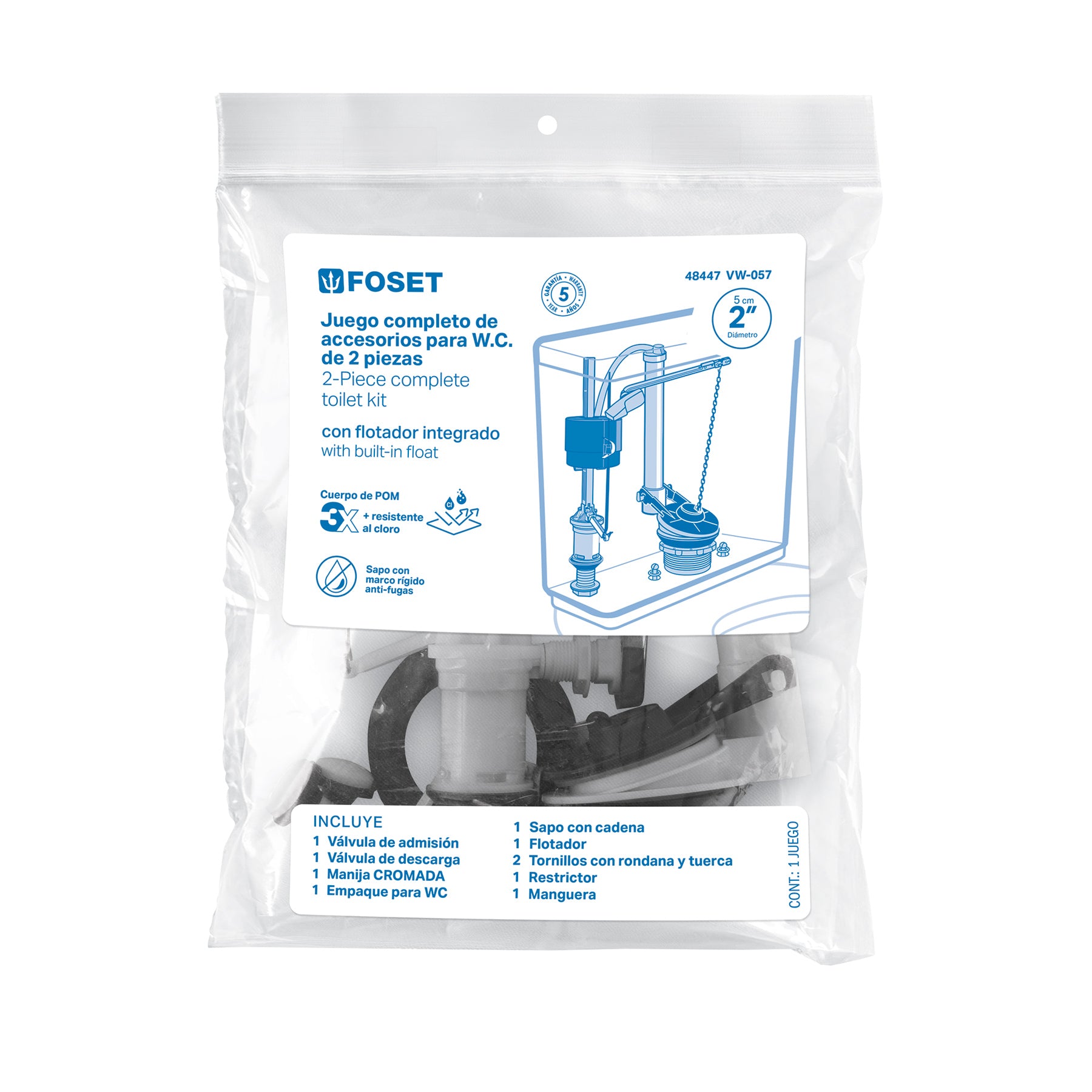 Juego accesorios para WC, 2" flotador compacto, FOSET