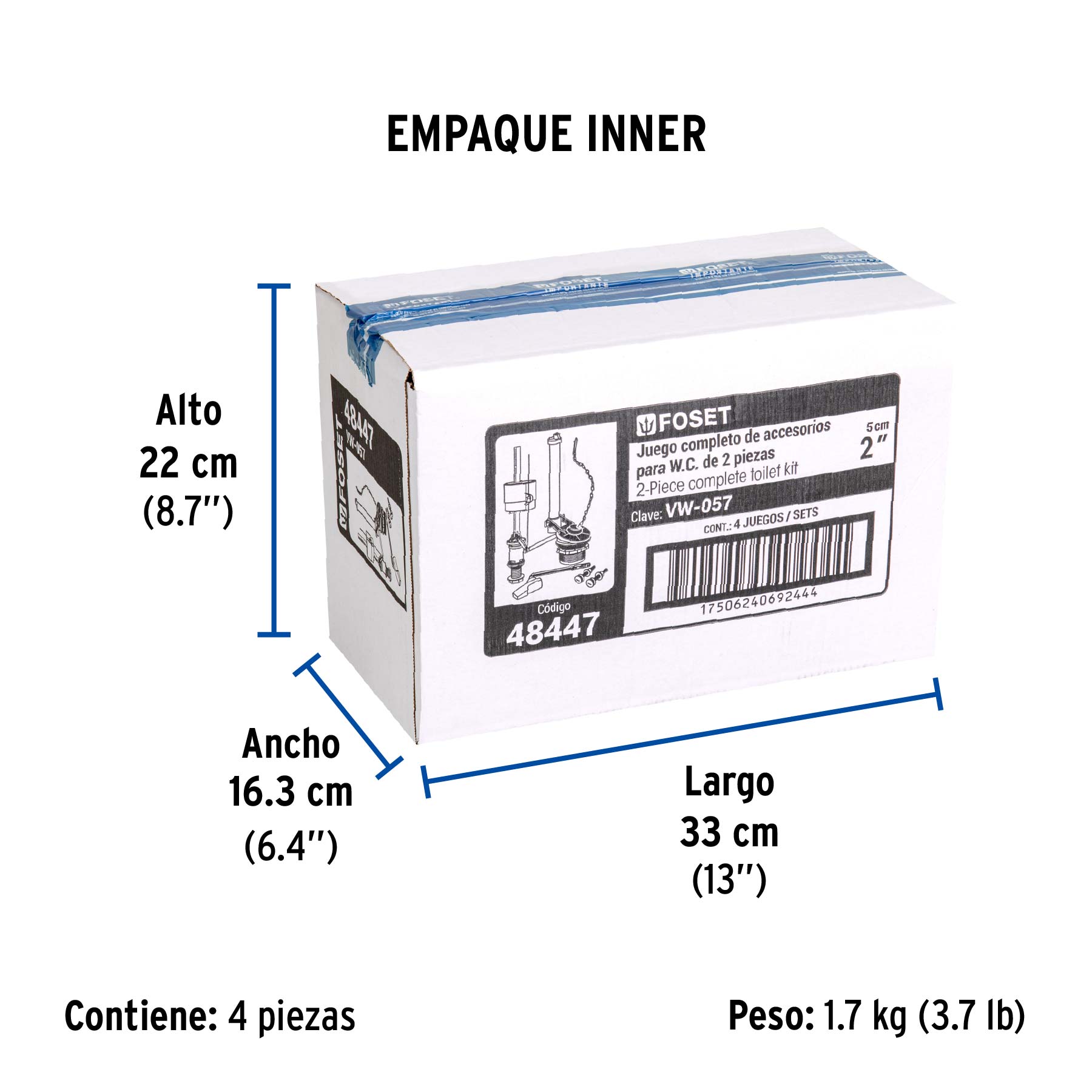 Juego accesorios para WC, 2" flotador compacto, FOSET - Empaque