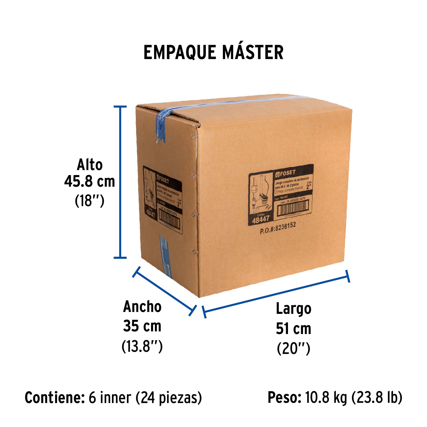 Juego accesorios para WC, 2" flotador compacto, FOSET - Empaque