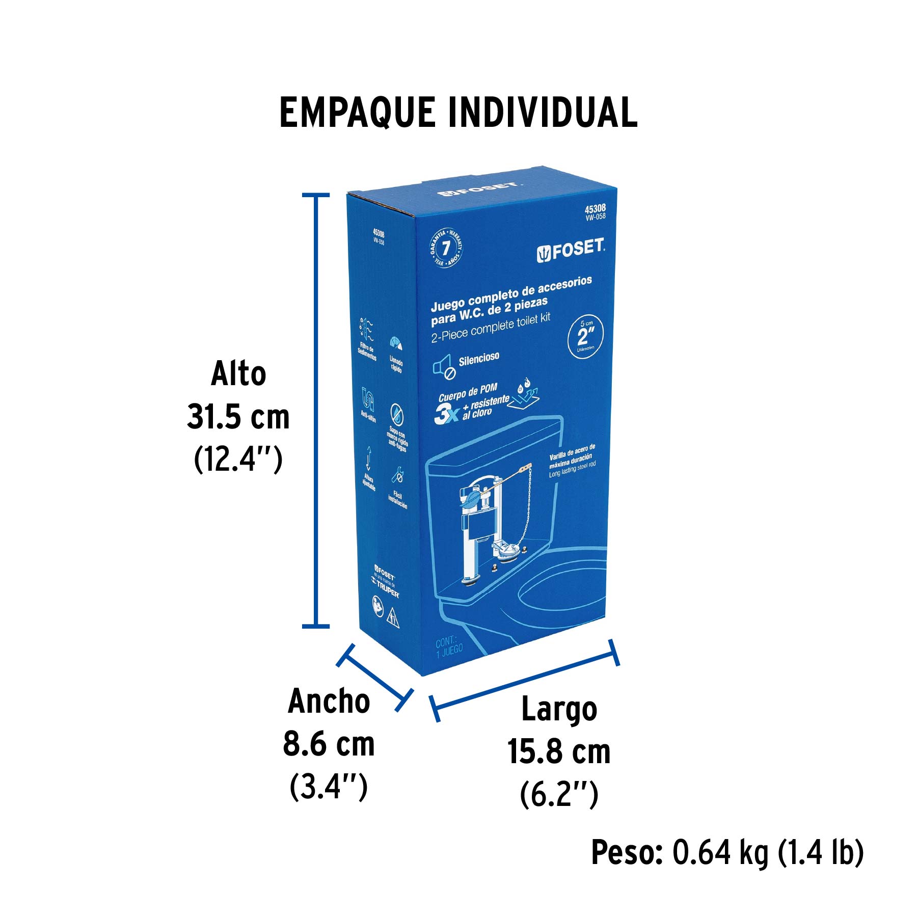 Juego accesorios para WC, 2" flotador compacto alt ajustable - Empaque