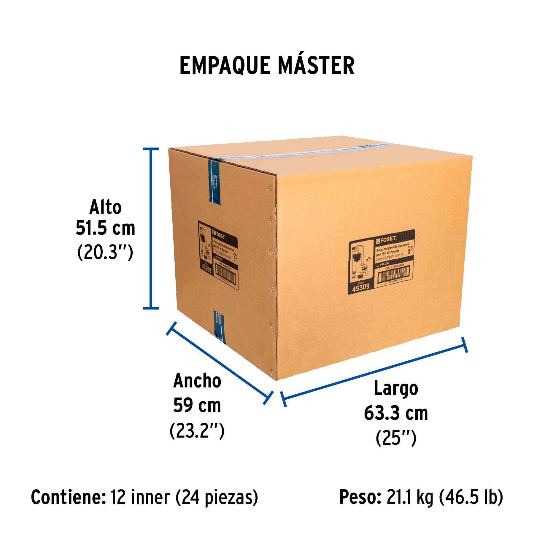 Juego de accesorios para WC, 3" altura ajustable, FOSET - Empaque