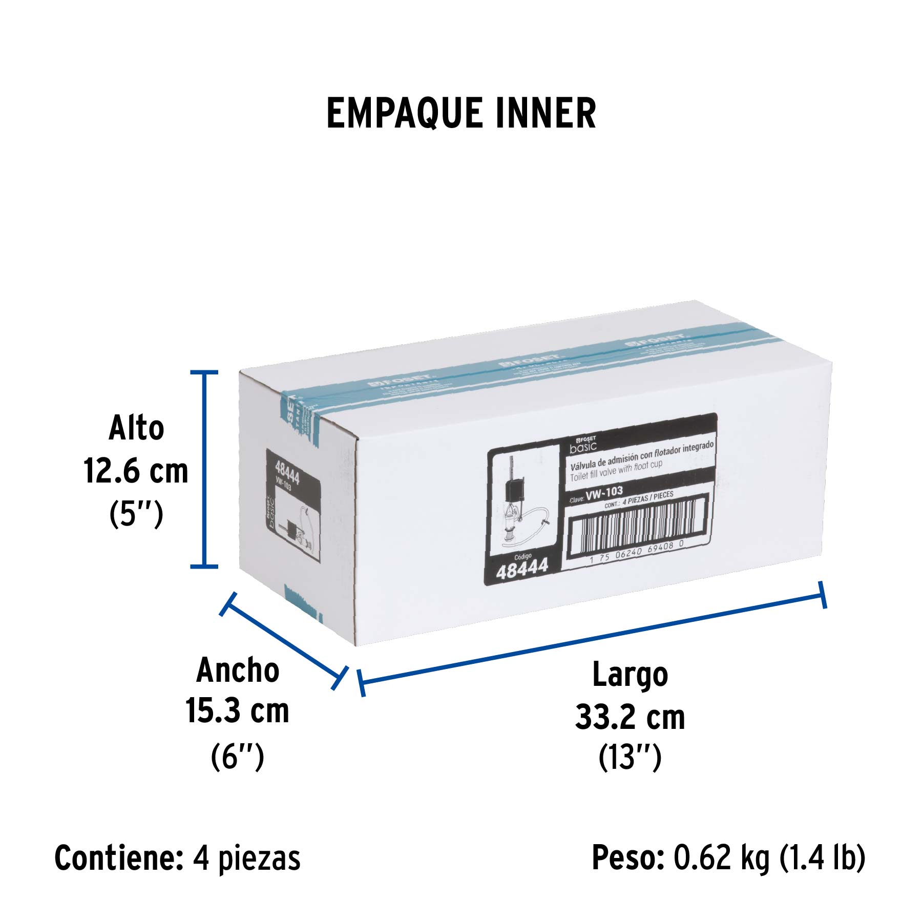 Válvula admisión tanque bajo con flotador compacto, BASIC - Empaque