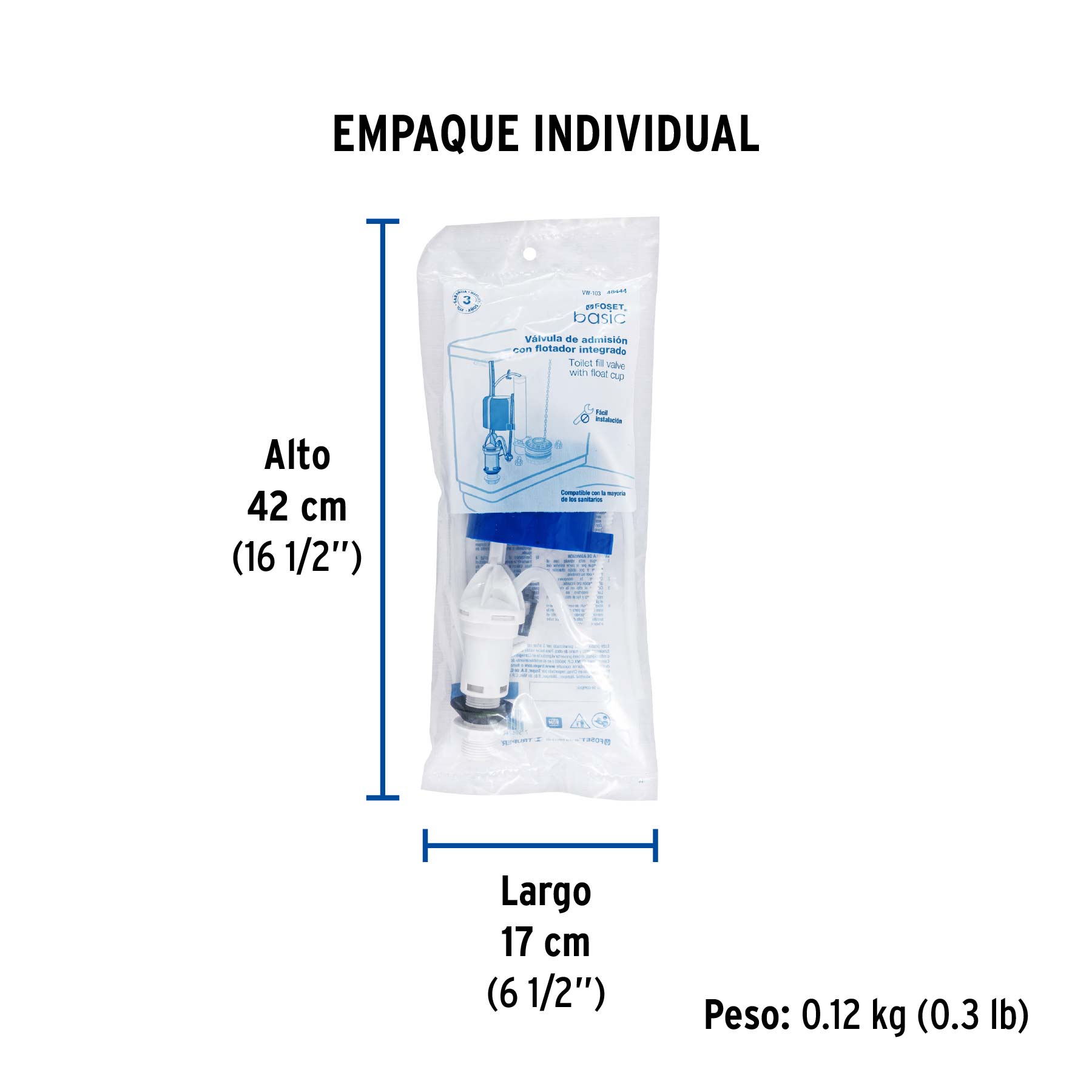 Válvula admisión tanque bajo con flotador compacto, BASIC - Empaque