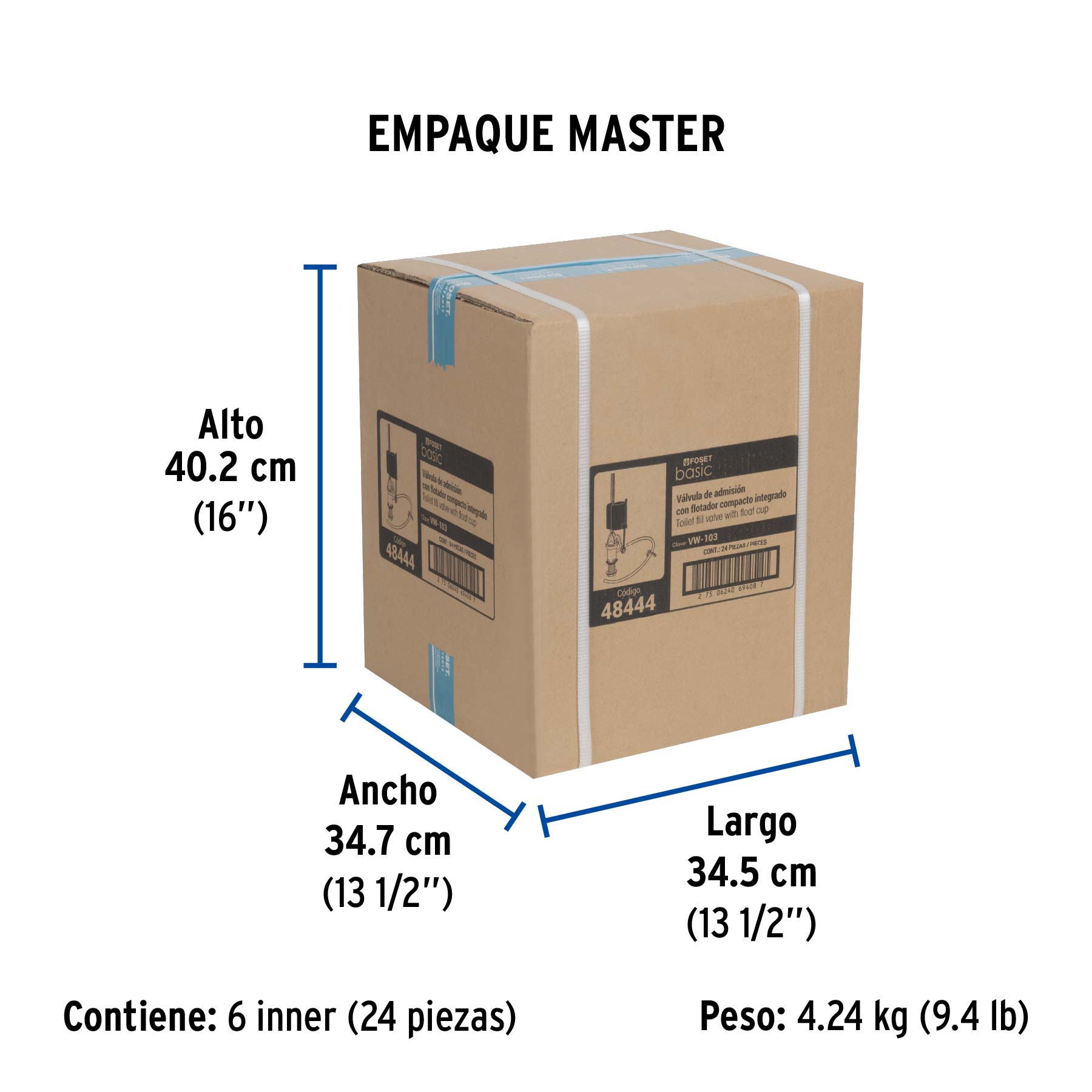 Válvula admisión tanque bajo con flotador compacto, BASIC - Empaque