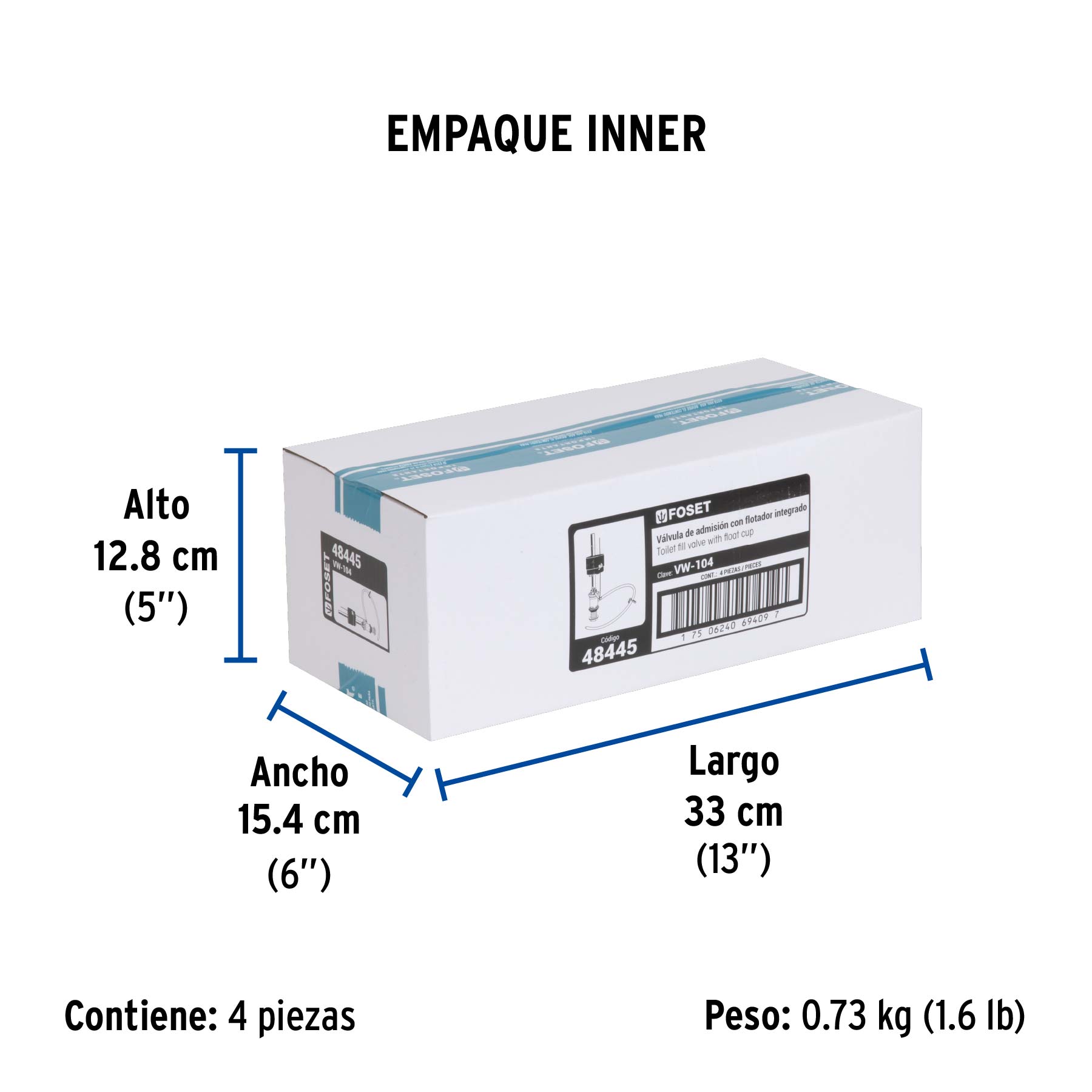 Válvula admisión tanque bajo con flotador compacto, FOSET - Empaque