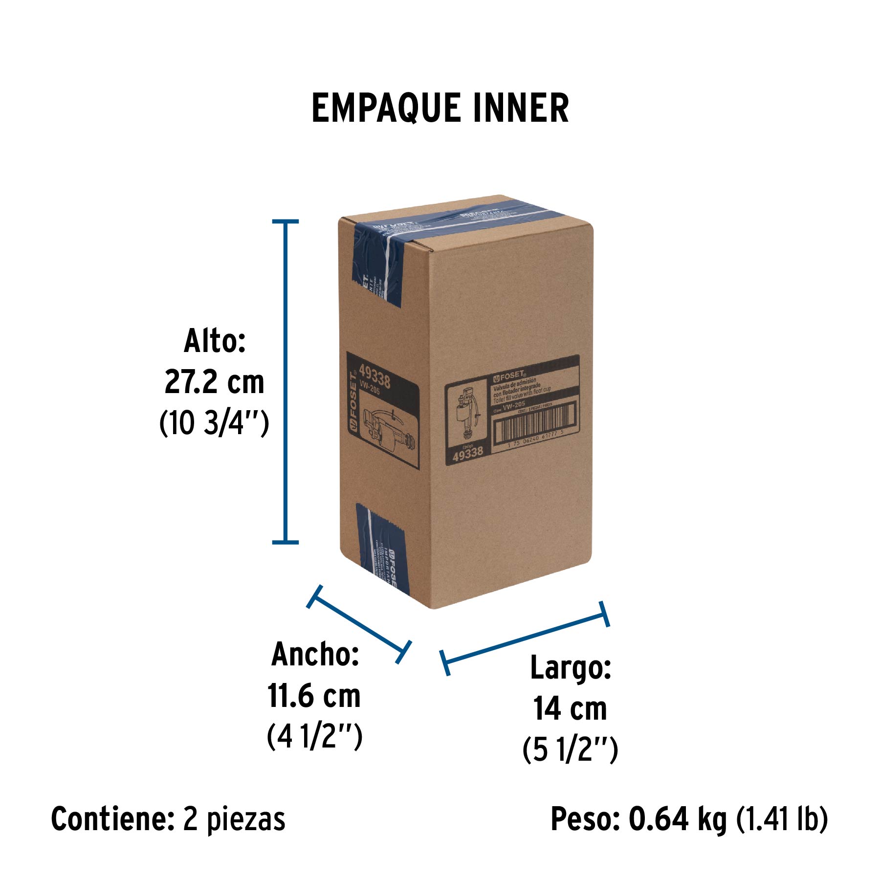 Válvula admisión tanque bajo, altura ajustable 24 a 32 cm - Empaque