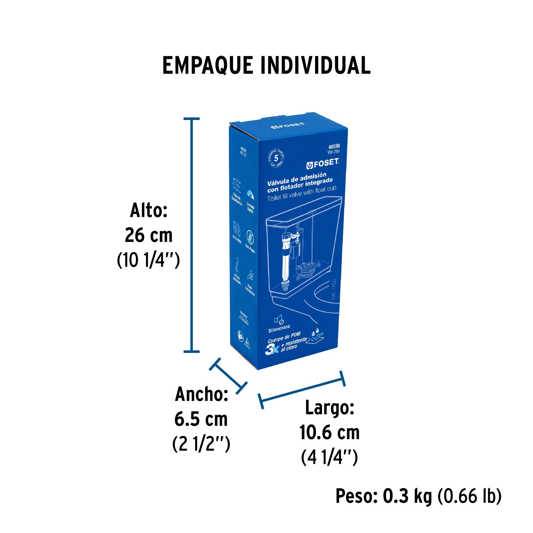 Válvula admisión tanque bajo, altura ajustable 24 a 32 cm - Empaque