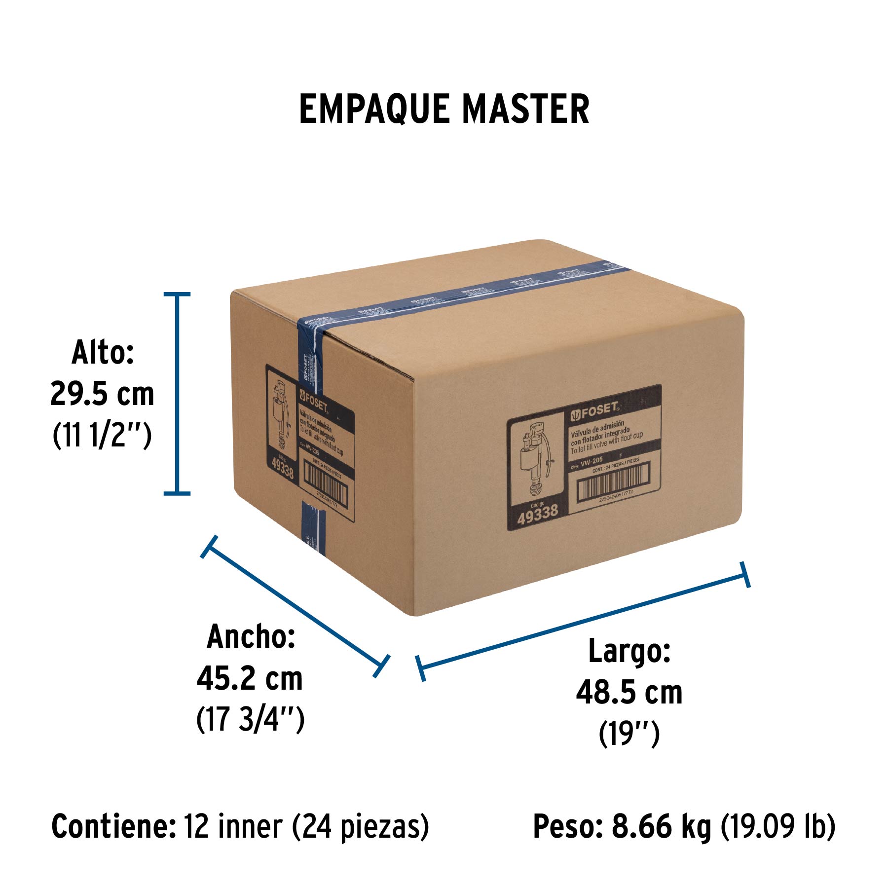 Válvula admisión tanque bajo, altura ajustable 24 a 32 cm - Empaque