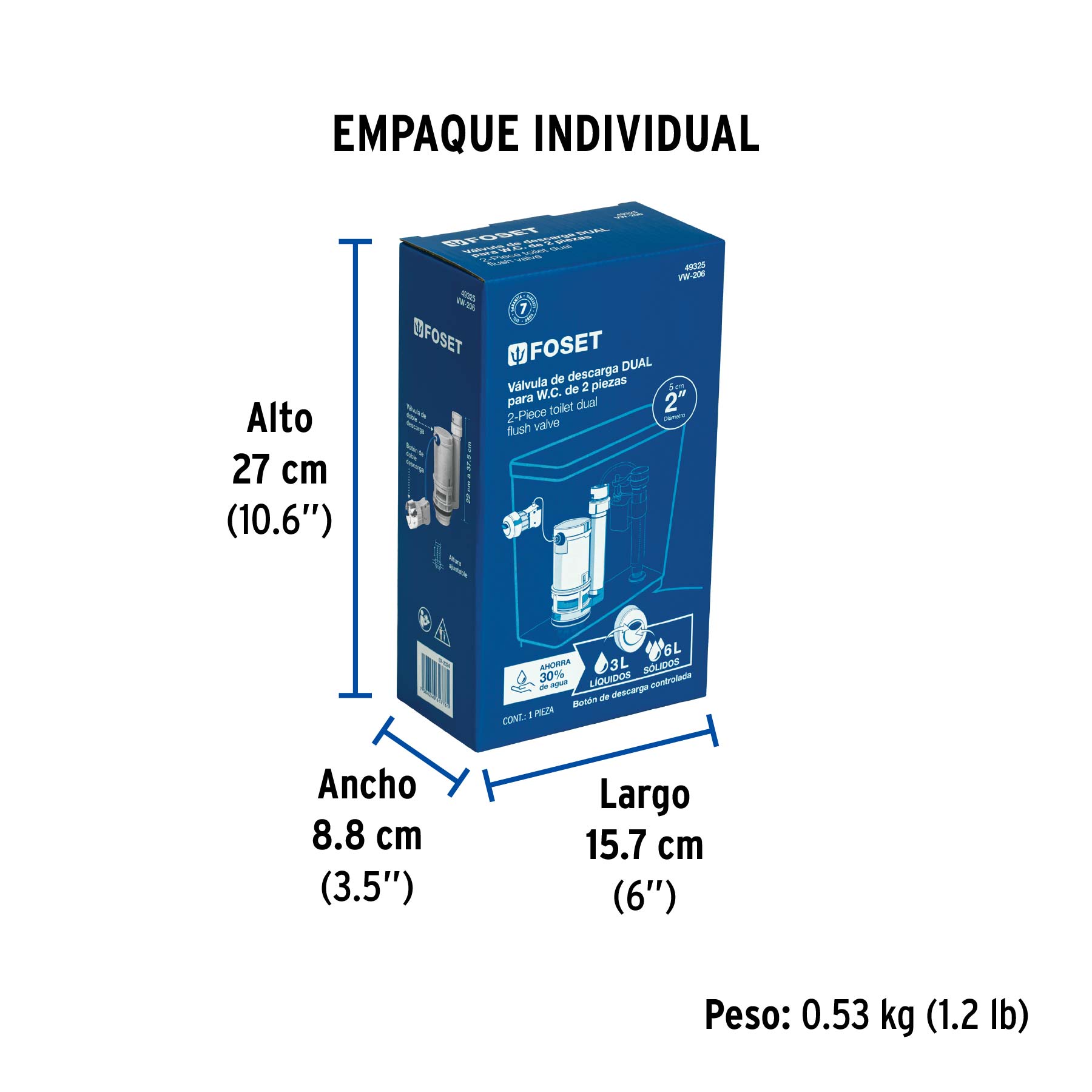 Válvula de descarga sistema dual para tanque bajo, FOSET - Empaque
