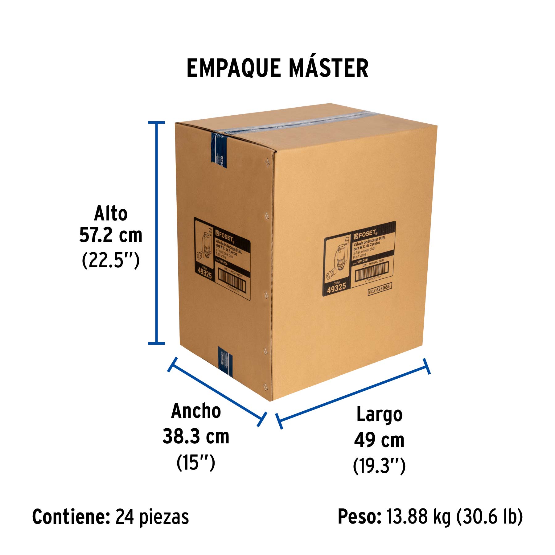 Válvula de descarga sistema dual para tanque bajo, FOSET - Empaque