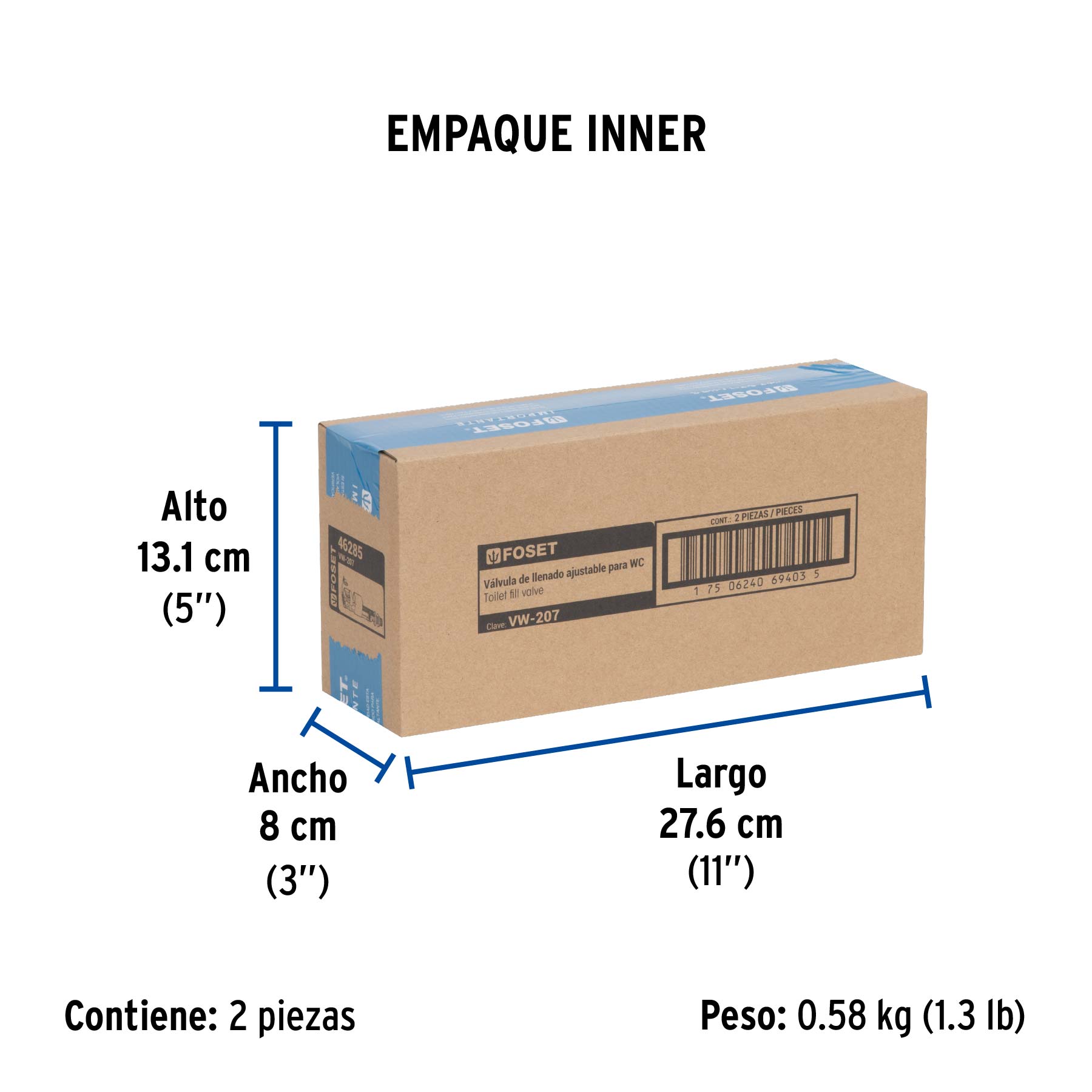Válvula admisión tanque bajo, altura ajustable 24.5 a 37.5cm - Empaque