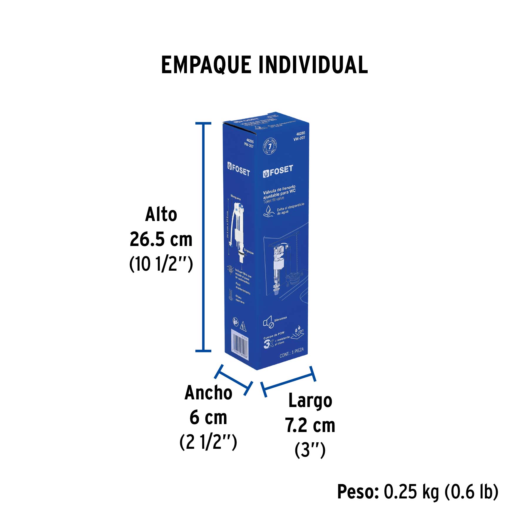 Válvula admisión tanque bajo, altura ajustable 24.5 a 37.5cm - Empaque