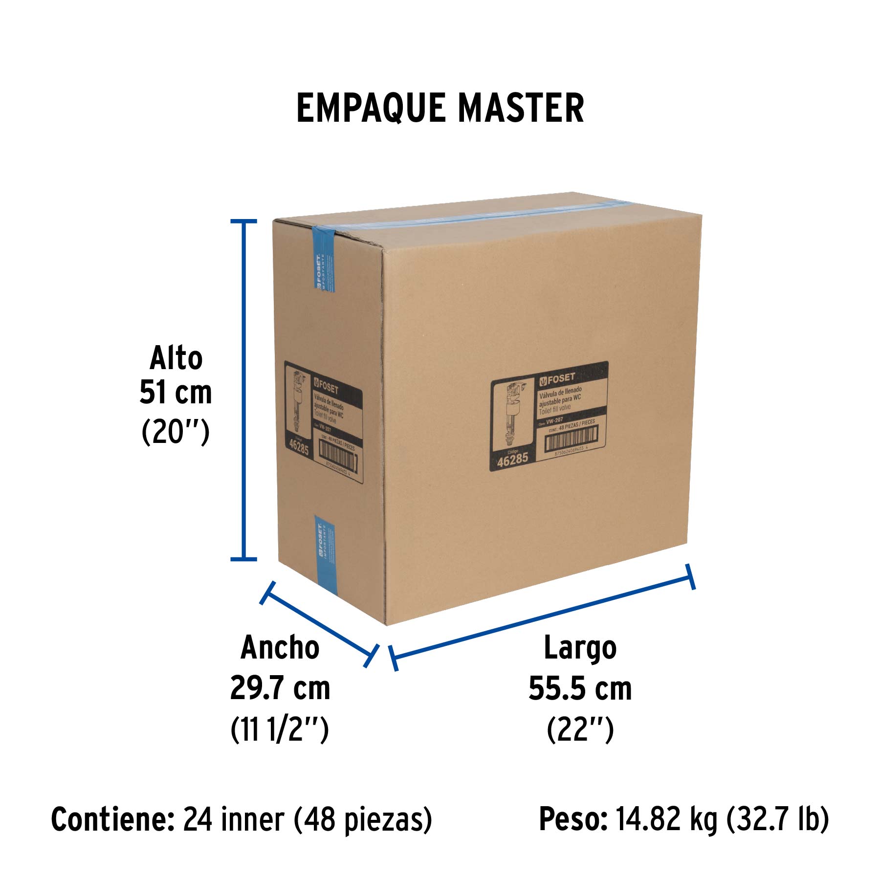 Válvula admisión tanque bajo, altura ajustable 24.5 a 37.5cm - Empaque