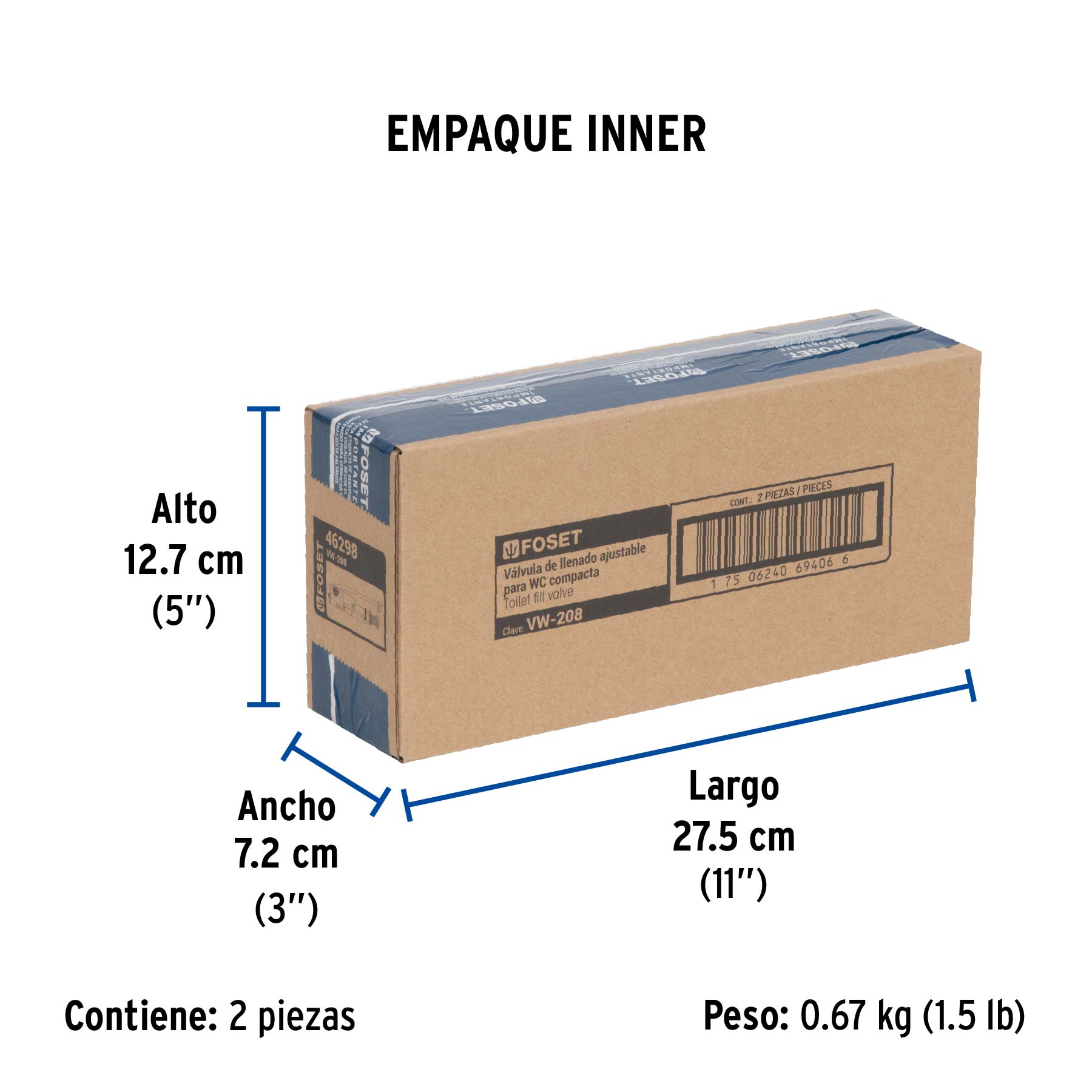 Válvula admisión tanque bajo, altura ajustable 25 a 38 cm - Empaque