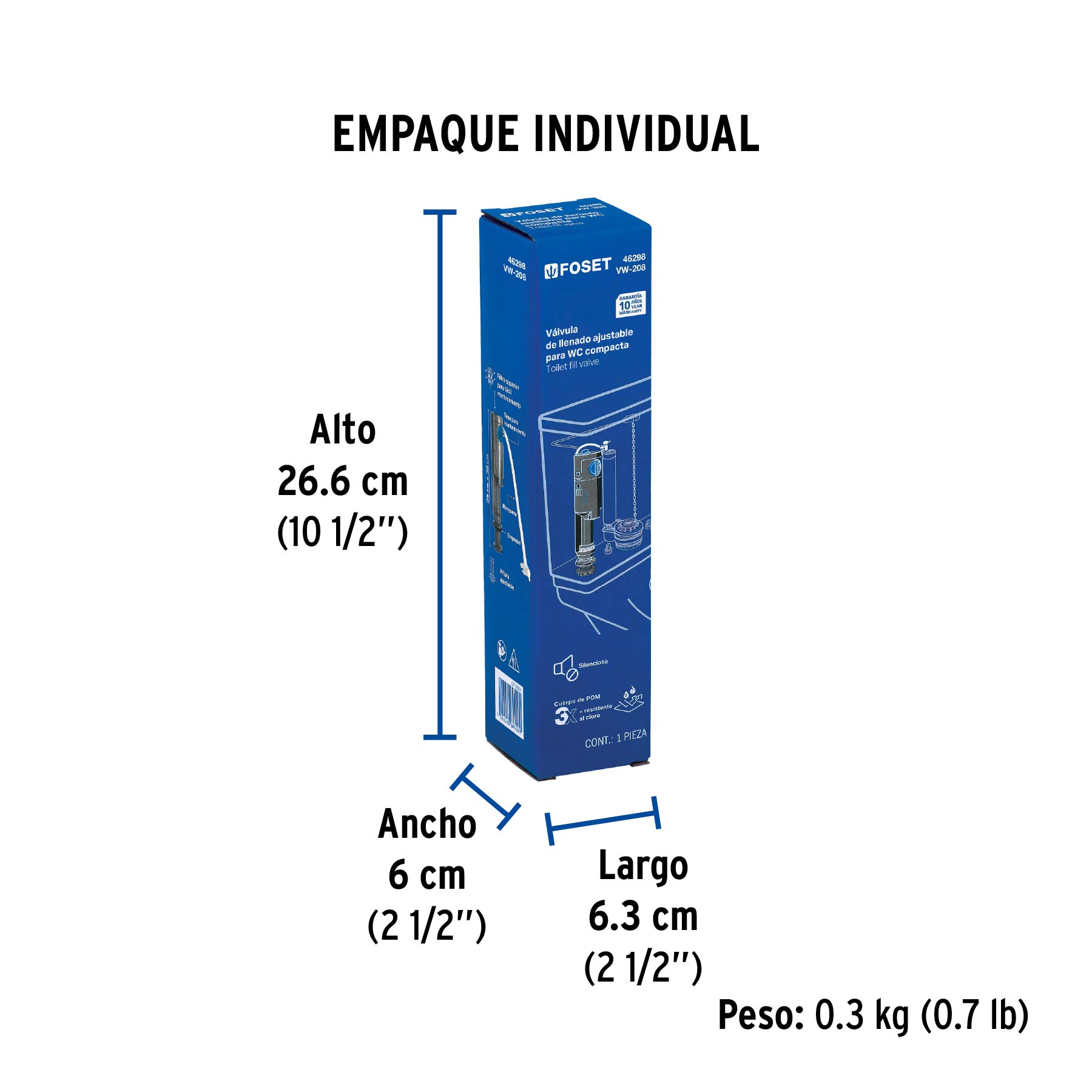 Válvula admisión tanque bajo, altura ajustable 25 a 38 cm - Empaque