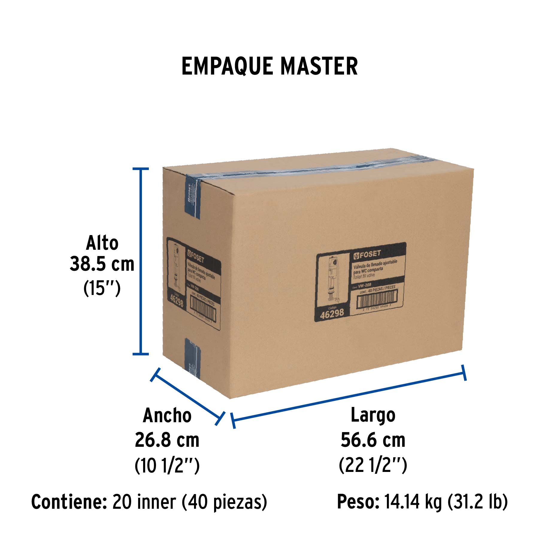 Válvula admisión tanque bajo, altura ajustable 25 a 38 cm - Empaque